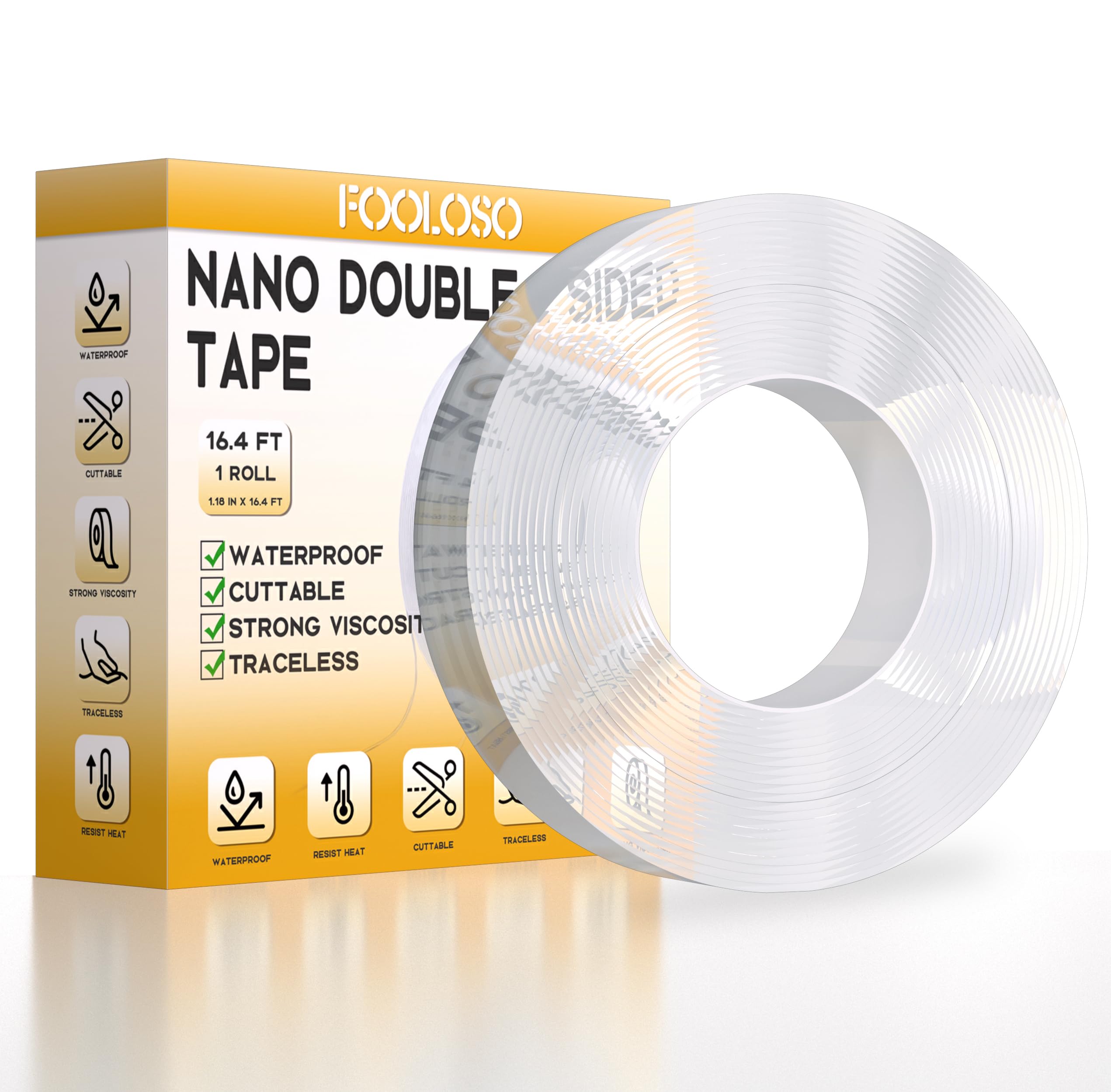 Strong Double Sided Tape Heavy Duty - 16.4 FT Nano Adhesive Mounting Tape for Walls, Photos, Frames & Crafts - Clear Reusable Sticky Strips for Home, Office & DIY Projects