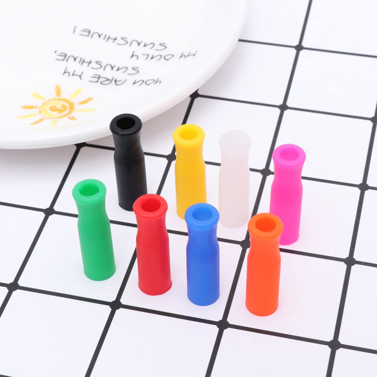 50pcs Stainless Steel Straw Covers with Silicone Tips - Reusable Drinking Straw Protectors for Smoothies, Iced Coffee & Travel Use