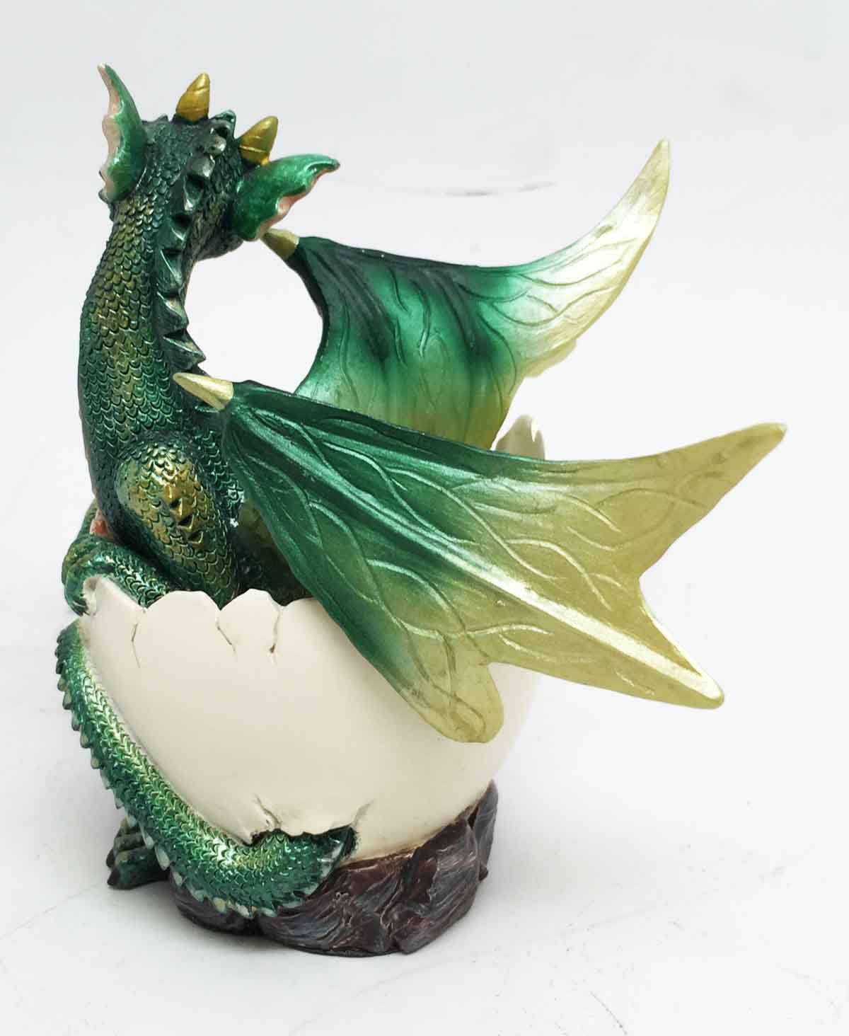 Smiling Green Baby Dragon Hatching from Egg - Handcrafted Collectible Figurine for Fantasy Decor, Gift & D&D Game Accessories
