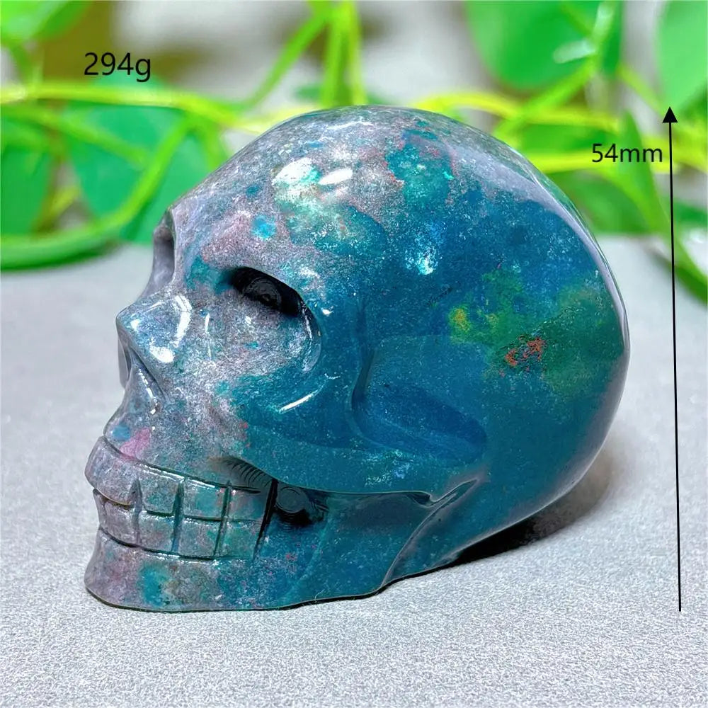 Natural Ocean Jasper Skull Crystal - Healing Quartz Stone for Meditation, Energy Work & Spiritual Gifts | Halloween Decor, Mineral Collection & Craft Supplies | Perfect for Home Altar, Yoga Space & Witchy Aesthetic