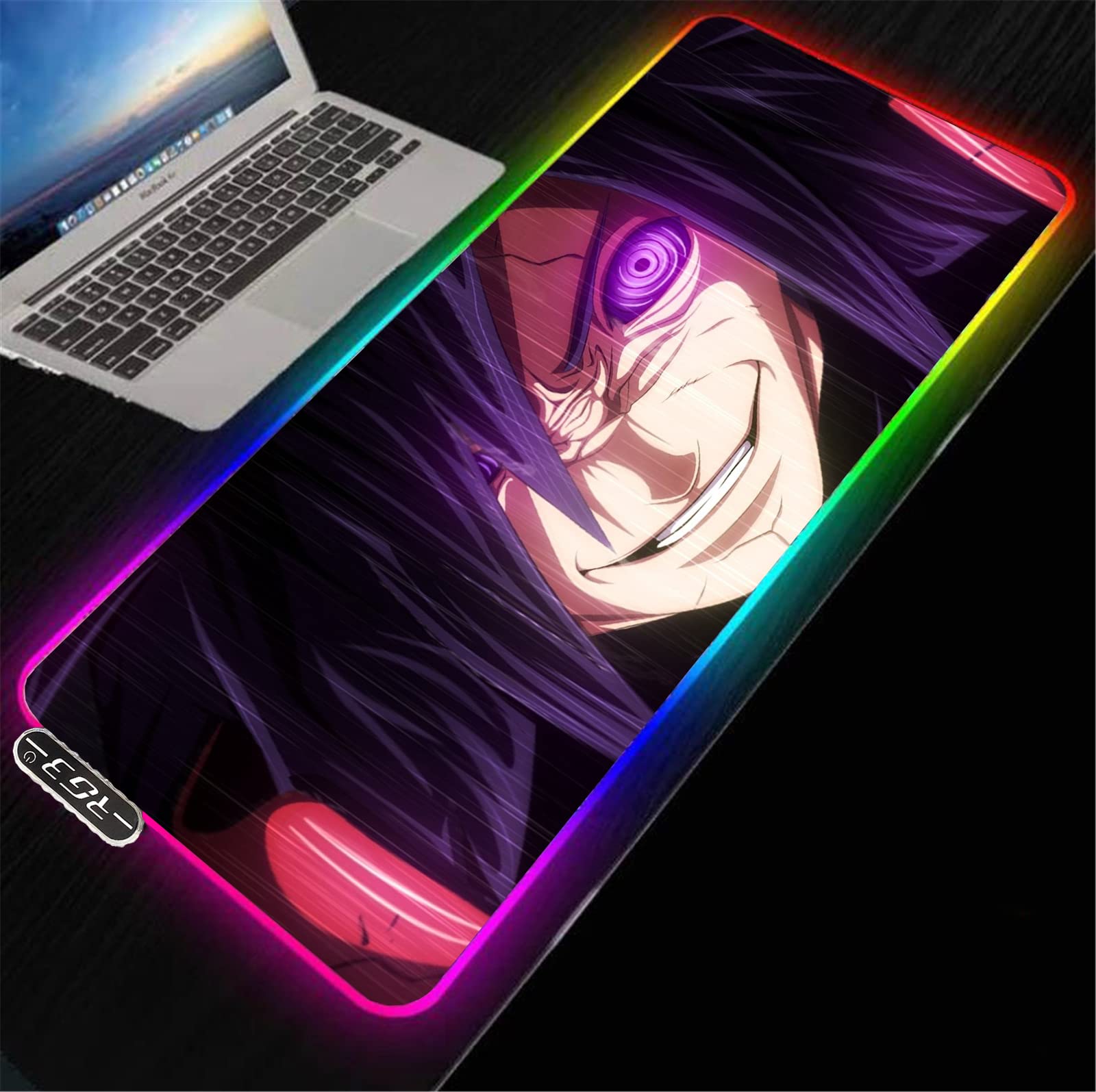 Uchiha Madara Anime Mouse Pad - RGB LED Gaming Mousepad with Backlit, Large 35.4x15.7 Inch Non-Slip Desk Mat for PC, Computer & Office Use - Perfect for Gamers, Anime Fans & Workstations