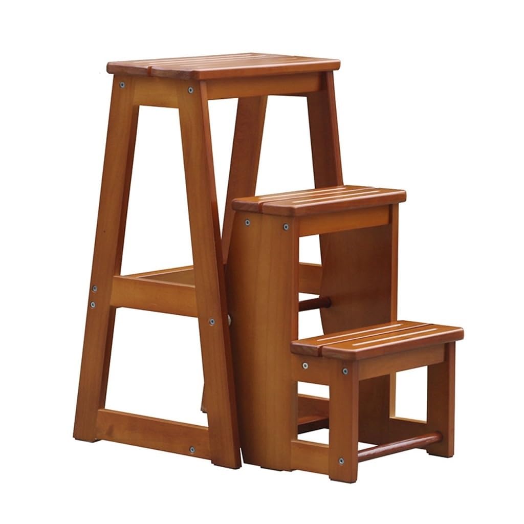 3-Tier Foldable Multifunctional Stool with Pine Wood Ladder, Portable Utility Seat & Flower Stand, 353 lbs Capacity - Perfect for Library, Home, Office, Gardening & Outdoor Use