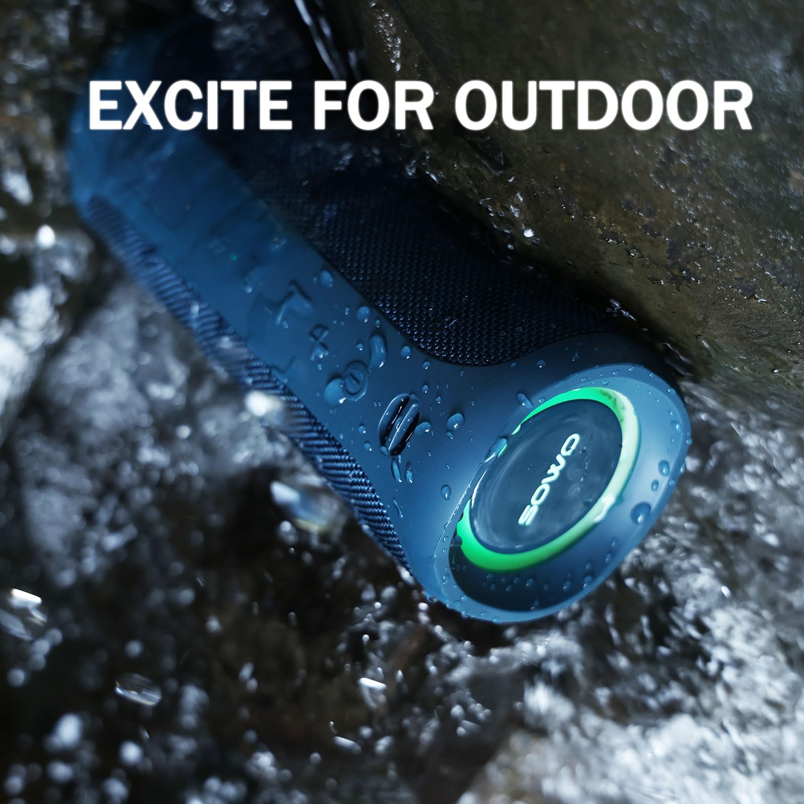 SOWO Waterproof Bluetooth Speaker Wireless - Portable Outdoor Speaker with Built-in Subwoofer, Extra Bass, Stereo Sound, IP67 Rating & Colorful LED Lights - Perfect for Parties, Camping, Beach & Pool Use - Blue