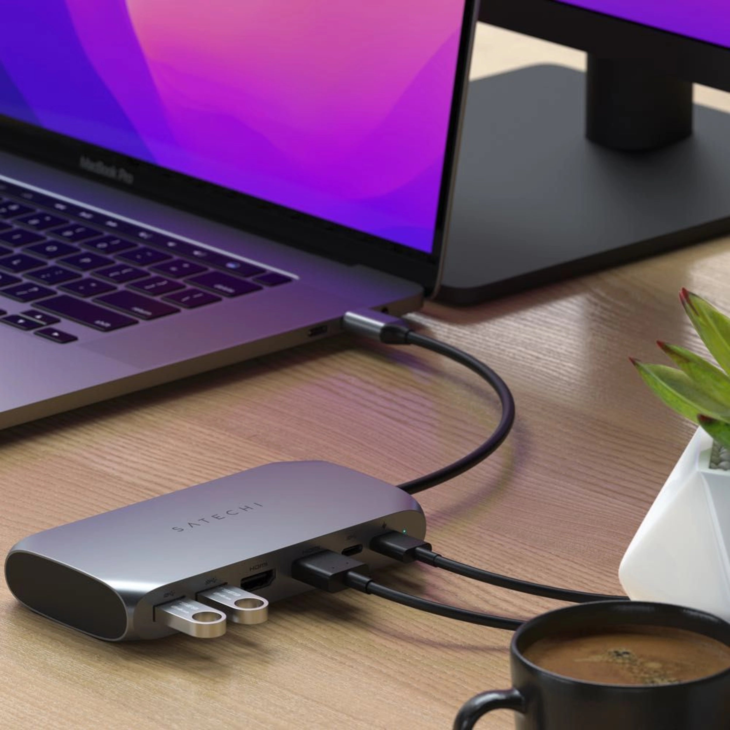 Satechi USB C Multimedia Adapter for MacBook Pro M1 - 6-in-1 Hub with 4K HDMI, USB 3.0, SD Card Reader, USB-C PD - Perfect for Home Office, Travel & Presentations