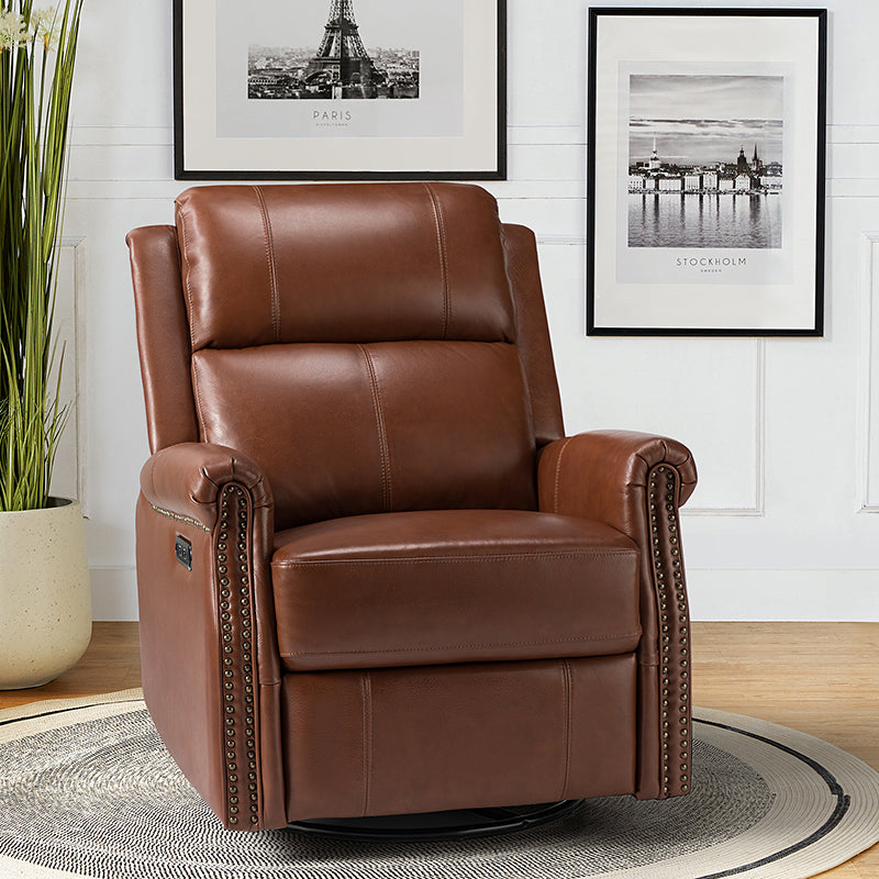 Kaietan Genuine Leather Power Rocking Recliner Chair - Adjustable Electric Massage Recliner Sofa for Living Room, Home Theater & Office Relaxation