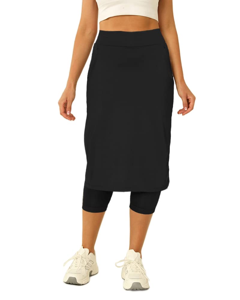 Aurgelmir Women's Tennis Skirt with Built-in Shorts - High Waist Athletic Skort with Pockets for Golf, Running & Workout - Breathable Knee-Length Sports Skirts for Women (Ideal for Tennis, Yoga & Gym)