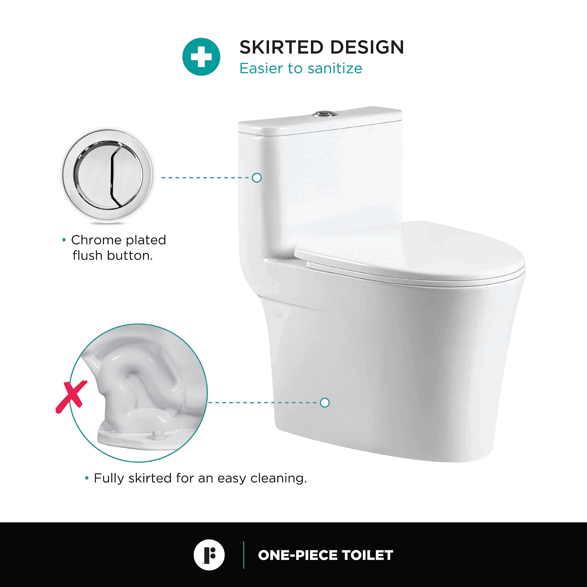 Modern One-Piece Toilet with High-Efficiency Dual Flush System | Compact Space-Saving Design | Round Toilet Seat | 12