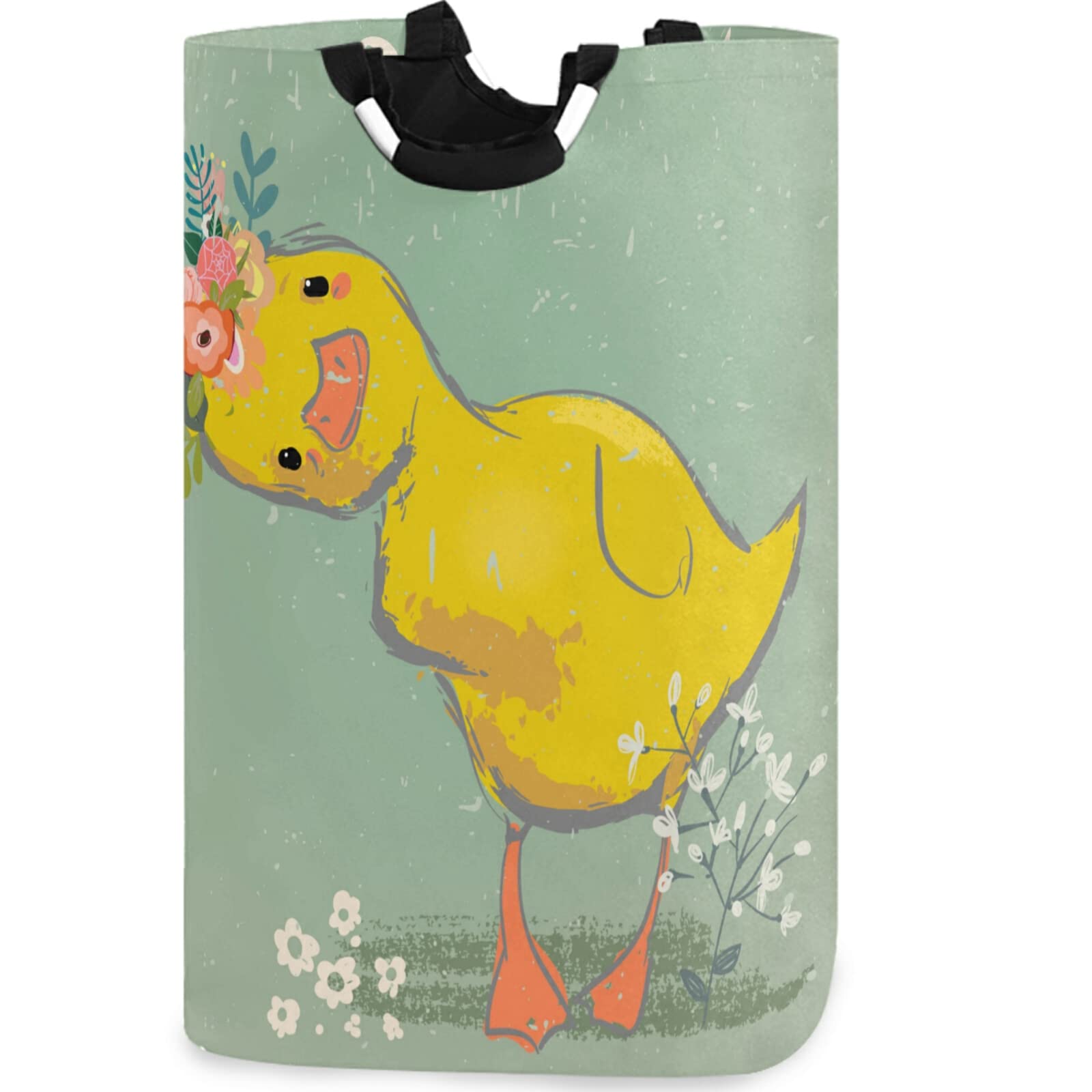 Visesunny Large Laundry Hamper Basket - Water-Resistant Oxford Cloth Storage Organizer with Cute Duck & Wreath Design for Bedroom, Bathroom, Dorm, Kids Room - Perfect for Clothes, Toys & Home Organization