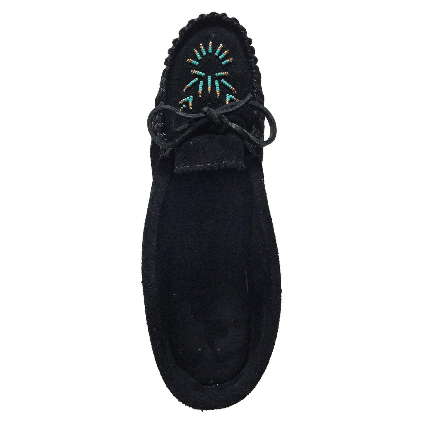 Women's Black Beaded Moccasins with Comfortable Rubber Sole - Stylish Slip-On Shoes for Casual Wear, Home & Outdoor Use