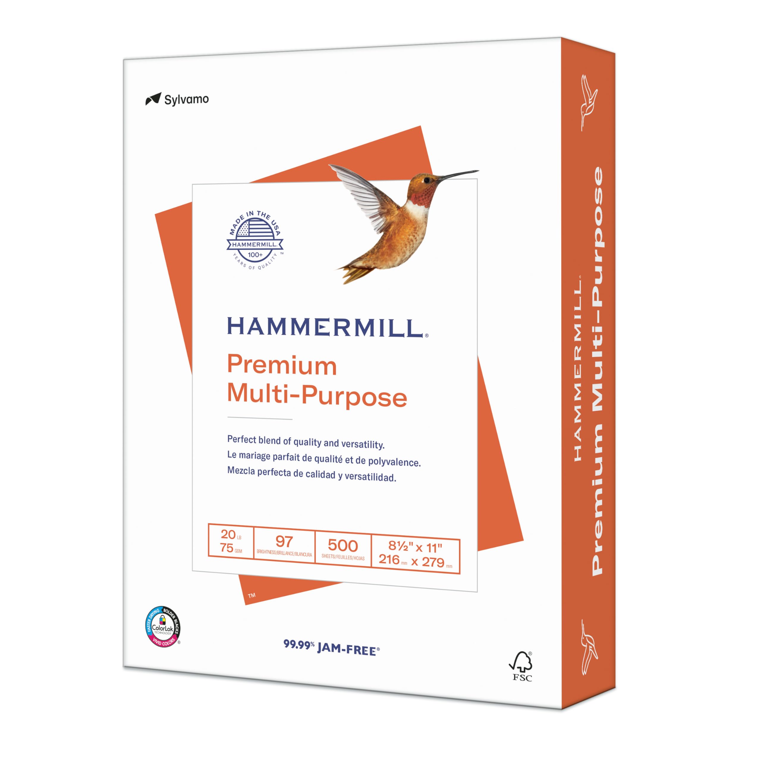 Hammermill Premium Multipurpose Printer Paper 20 lb, 8.5 x 11 Inches - 1 Ream (500 Sheets) - 97 Bright White, Acid Free, Made in USA - Ideal for Office, School, Home Printing & Copying