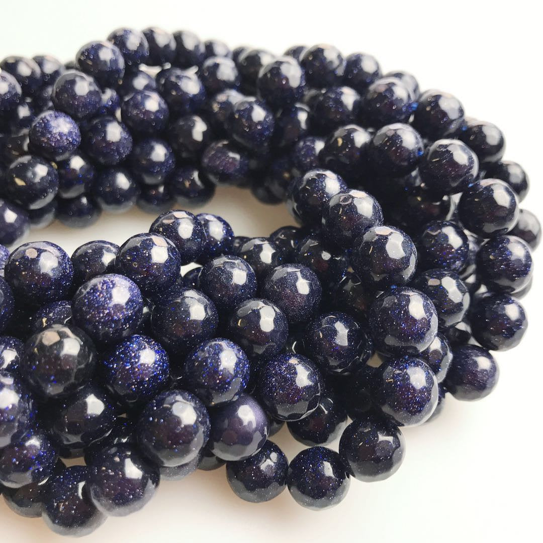 Blue Sand Goldstone Faceted Round Beads 6mm 8mm 10mm 15.5 Inch Strand - Perfect for Jewelry Making, DIY Crafts, Bracelets & Necklaces