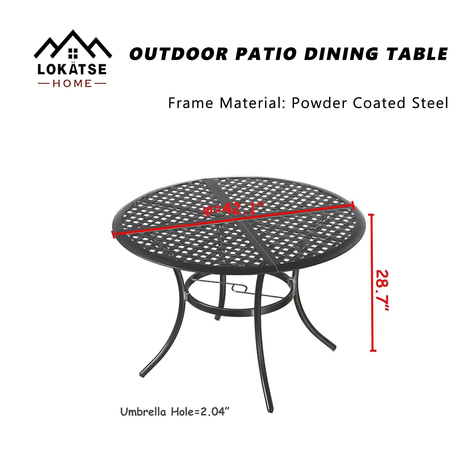 LOKATSE HOME 42.1 Inch Round Outdoor Patio Dining Table with Umbrella Hole - Weather-Resistant Steel Frame Metal Table for Garden, Backyard, Lawn, Balcony, Deck - Perfect for Outdoor Entertaining & Family Gatherings (Black)