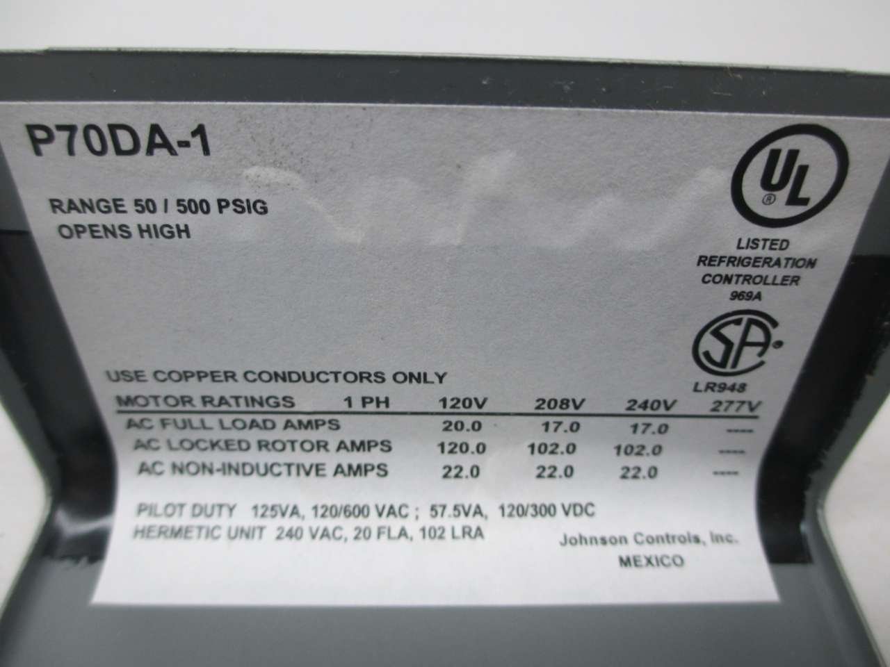 Johnson Controls P70DA-1 Pressure Switch 50-500PSI Replacement Part D356577 - HVAC Systems, Industrial Machinery & Water Pumps