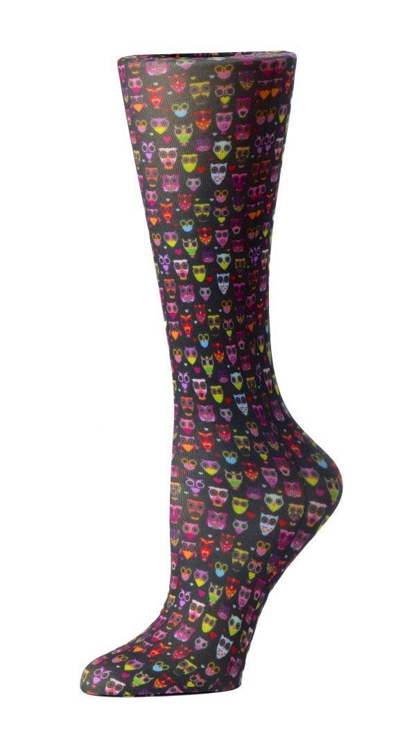 Best Compression Socks for Wide Calves 10-18mmHg - Black Owl Design - Improve Circulation & Reduce Swelling - Perfect for Travel, Nursing & Running