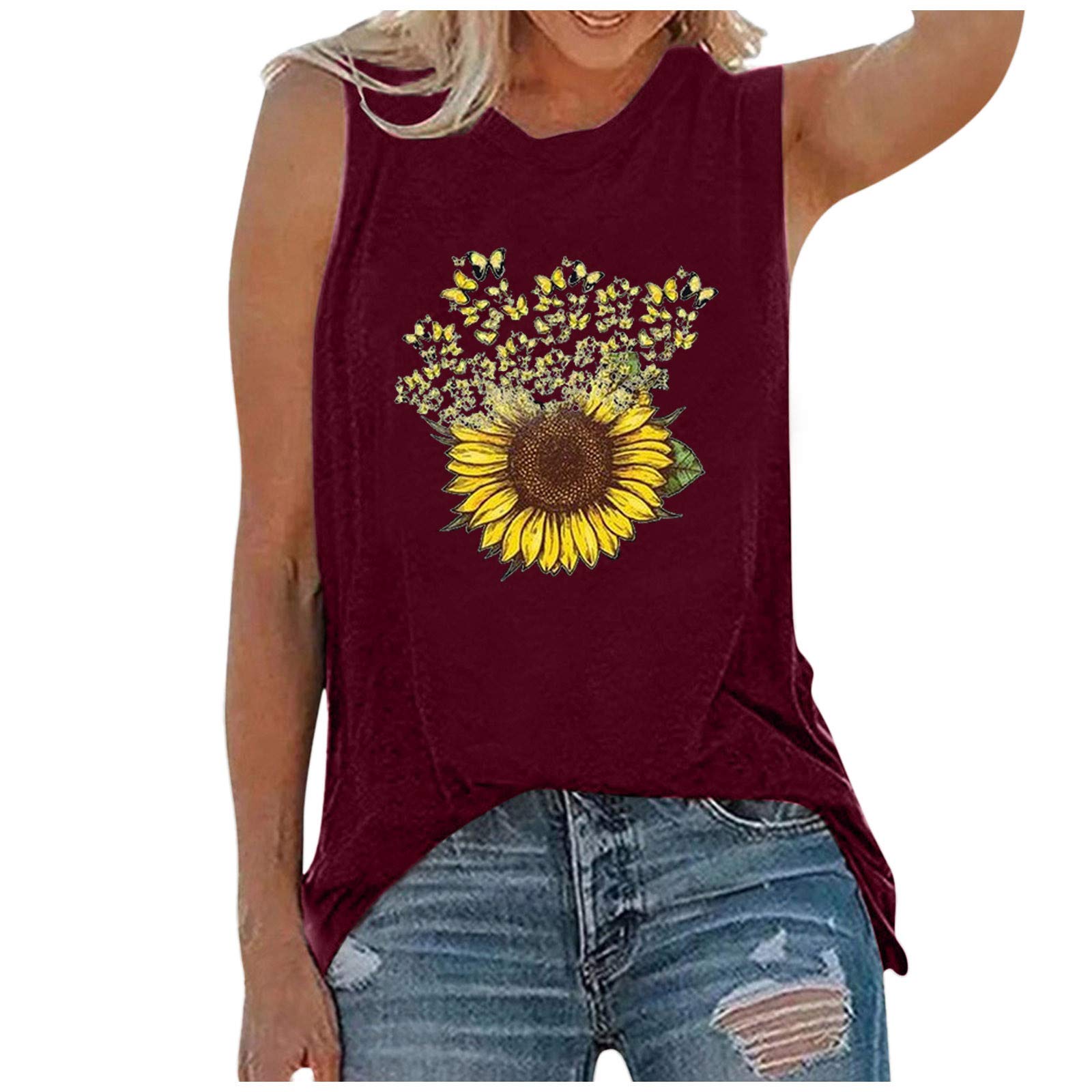 FMCHICO Women's Summer Sleeveless Loose Tunic Tank Tops - Casual Blouse for Beach, Yoga & Everyday Wear