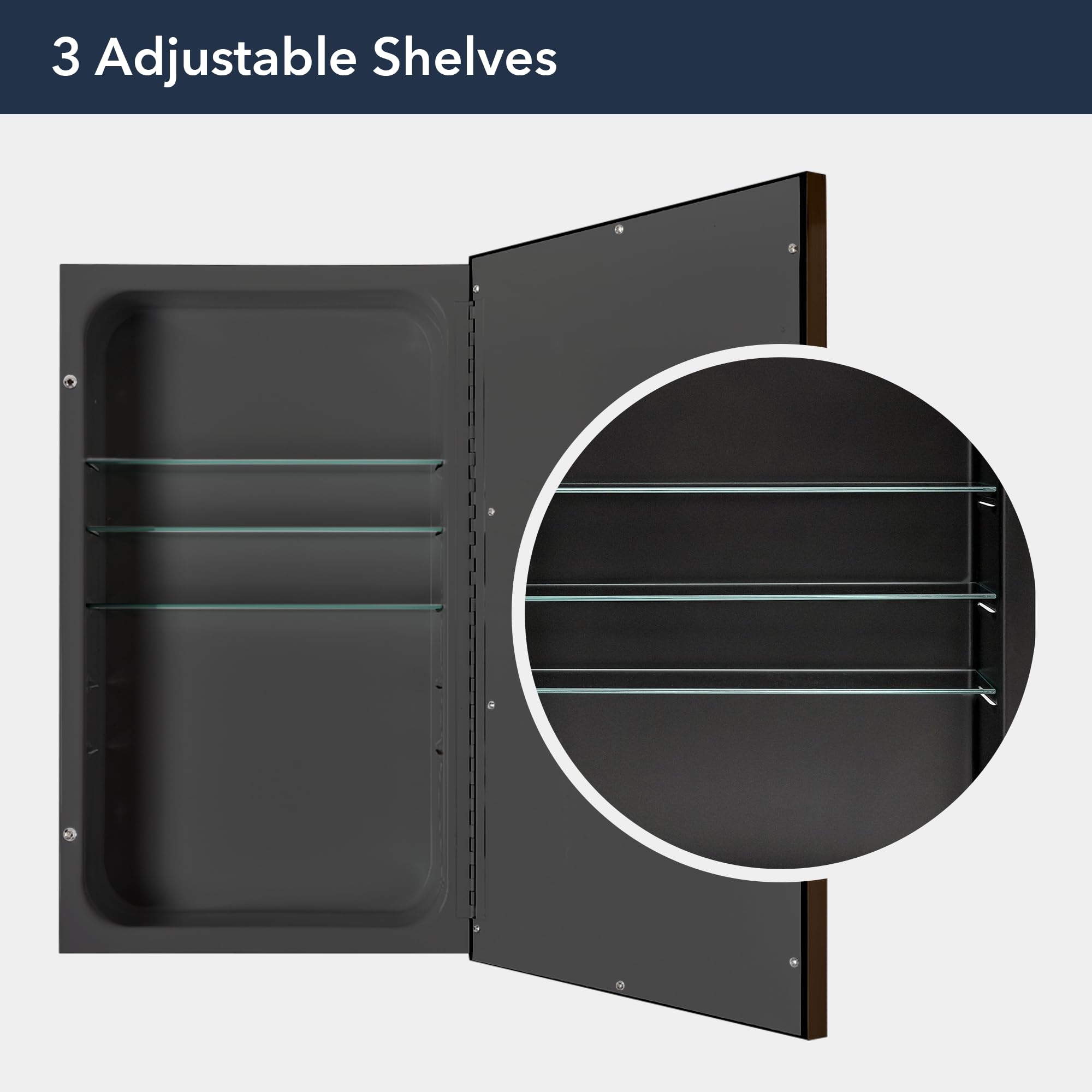 Head West Brushed Black Recessed Medicine Cabinet with Beveled Mirror - 16