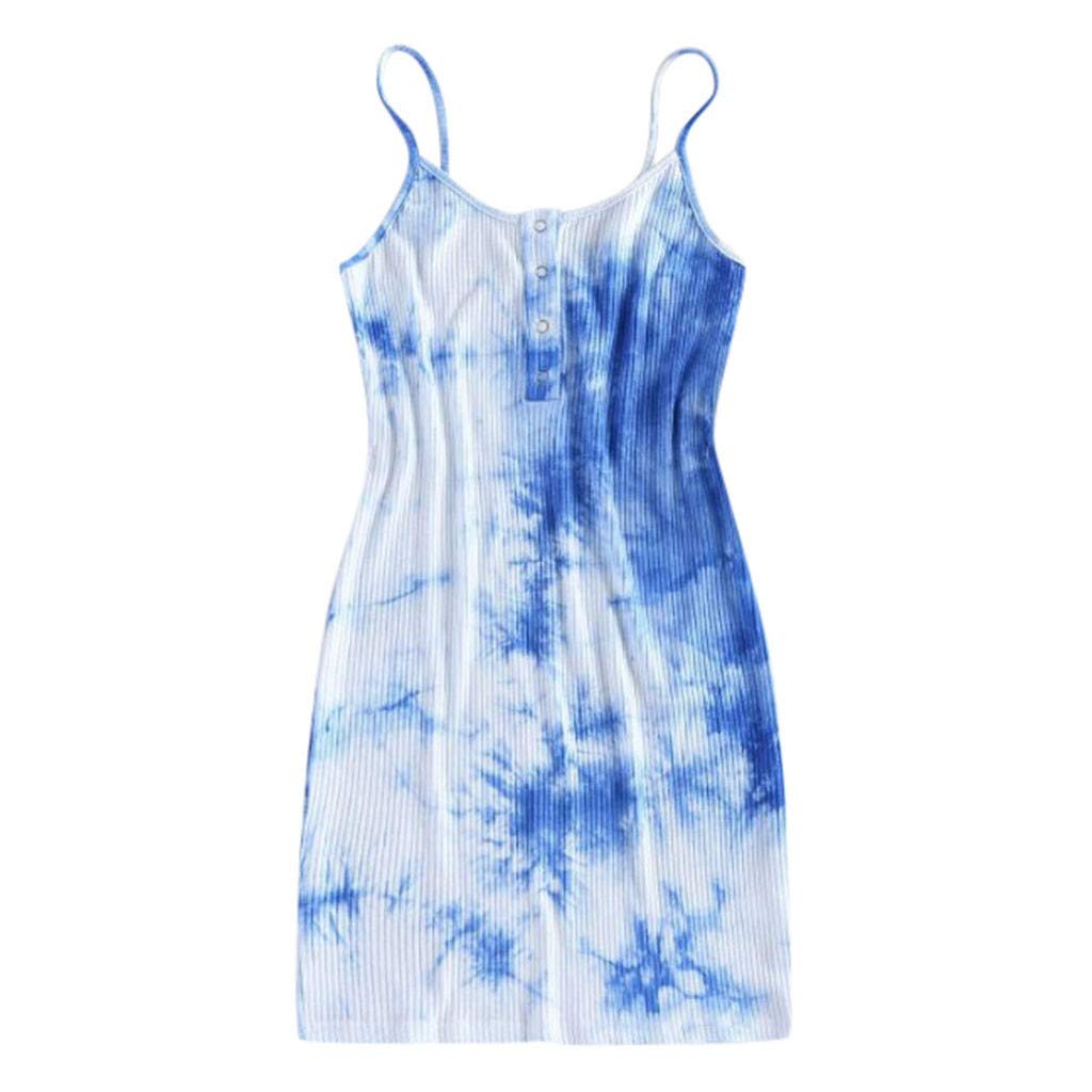 Women's Tie-Dye V-Neck Sleeveless Mini Dress - Floral Printed Casual Summer & Spring Dress 2022 | Perfect for Beach Vacations, Date Nights and Outdoor Parties