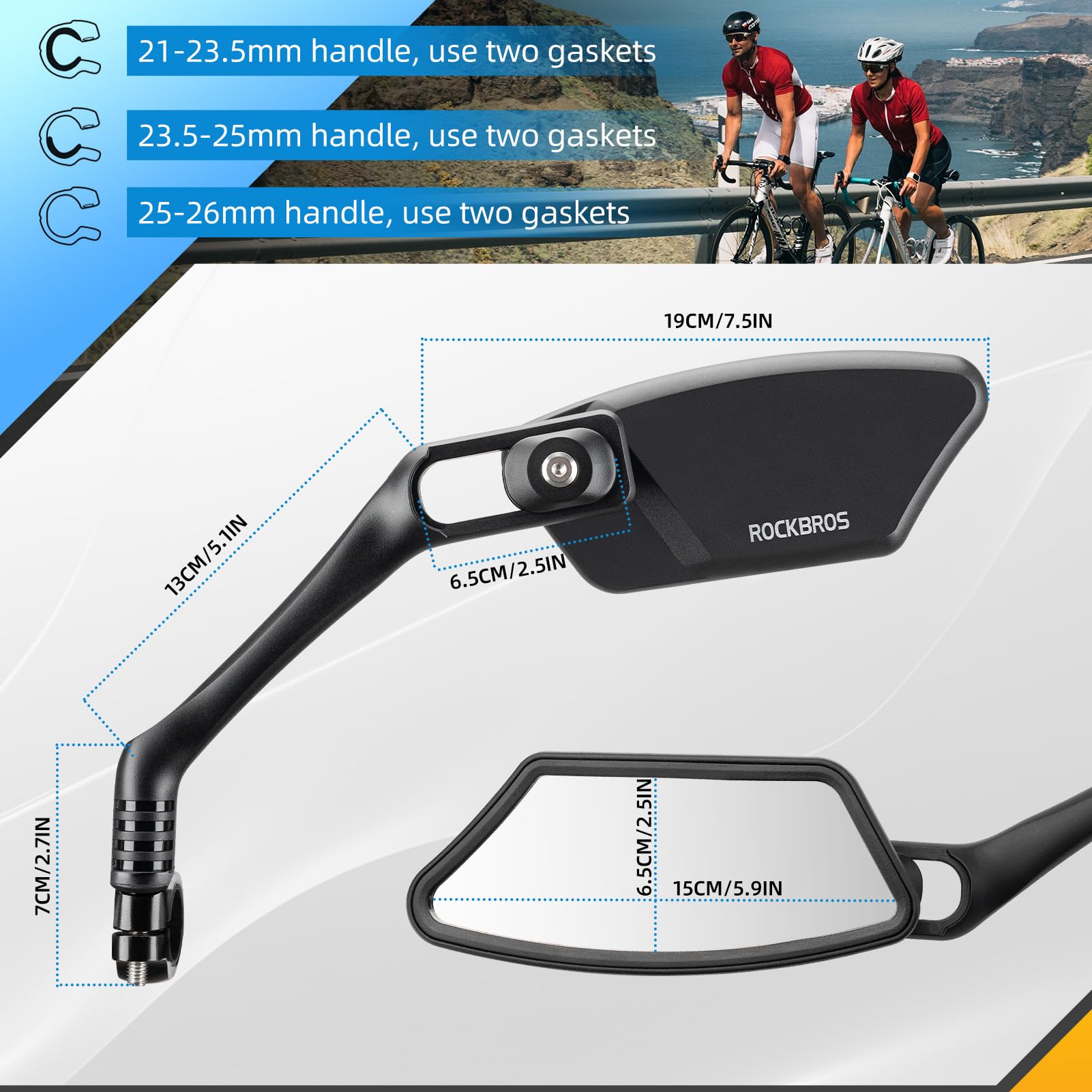 ROCKBROS 2024 HD Blast-Resistant Bike Mirror - 360° Adjustable Handlebar Mount for E-Bikes & Bicycles - Easy Installation for Safe Cycling (Perfect for Commuting, Road Biking & Mountain Trails)
