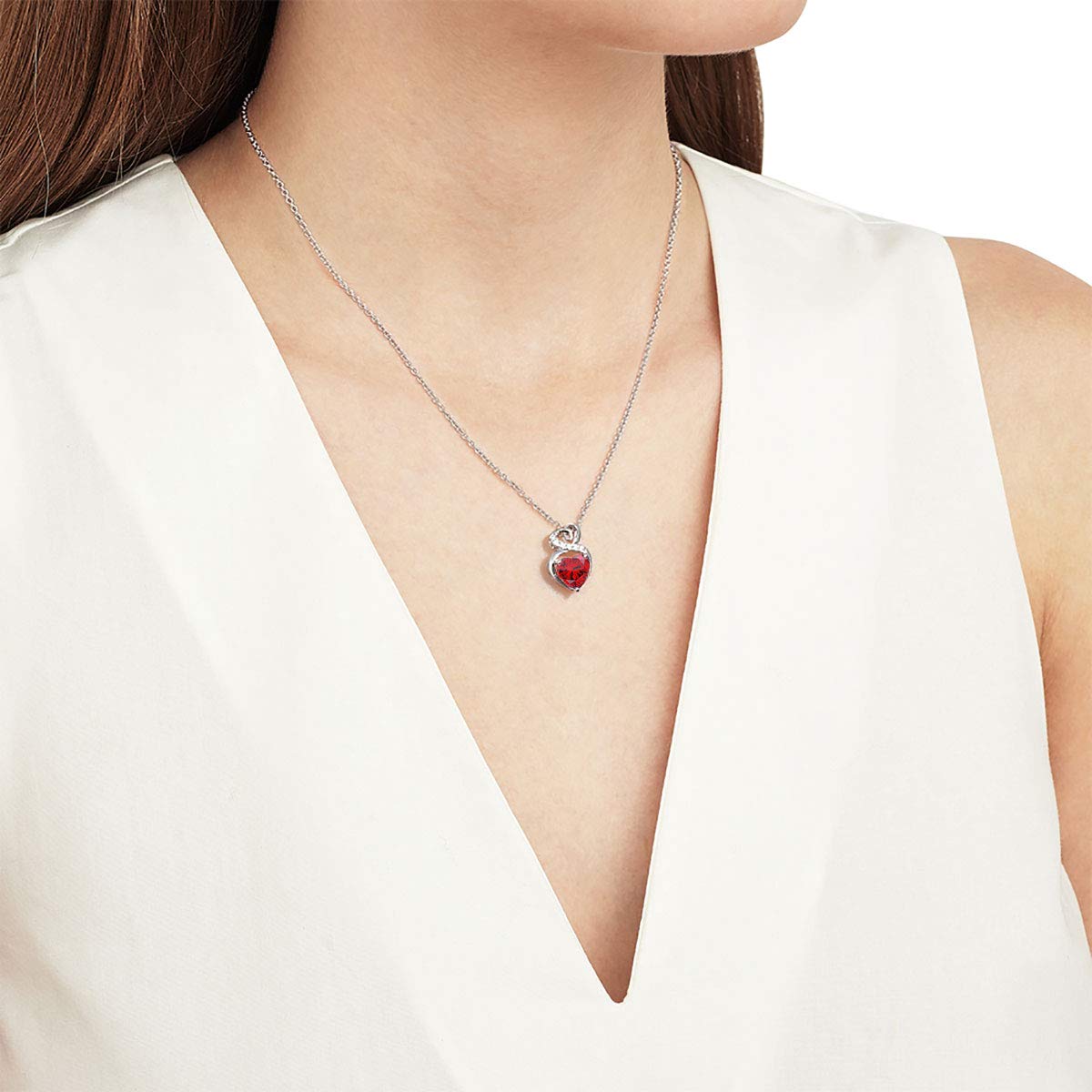 14K Solid White Gold Birthstone Necklace with Sterling Silver Chain - 1.5 CT Gemstone Heart Pendant - Dainty Fine Jewelry for Women - 16