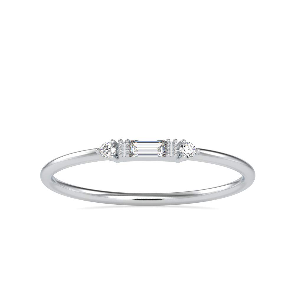 Certified 3 Stone Diamond Wedding Ring in 14K White/Yellow/Rose Gold - Round & Baguette Natural Diamonds (0.07 Ct, IJ-SI) - Perfect for Women's Birthday Gifts & Anniversary Jewelry | Elegant for Weddings, Engagements & Special Occasions