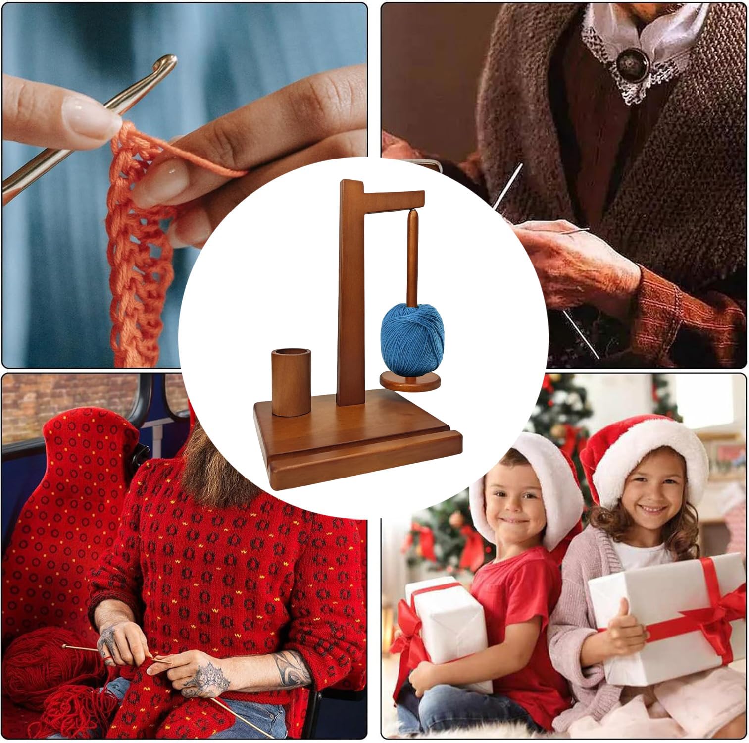 Wooden Yarn Holder Stand with Phone Stand & Crochet Hook Storage - Magnetic Yarn Ball Spinner for Knitting & Crocheting - Perfect for Crafting, DIY Projects & Relaxing at Home