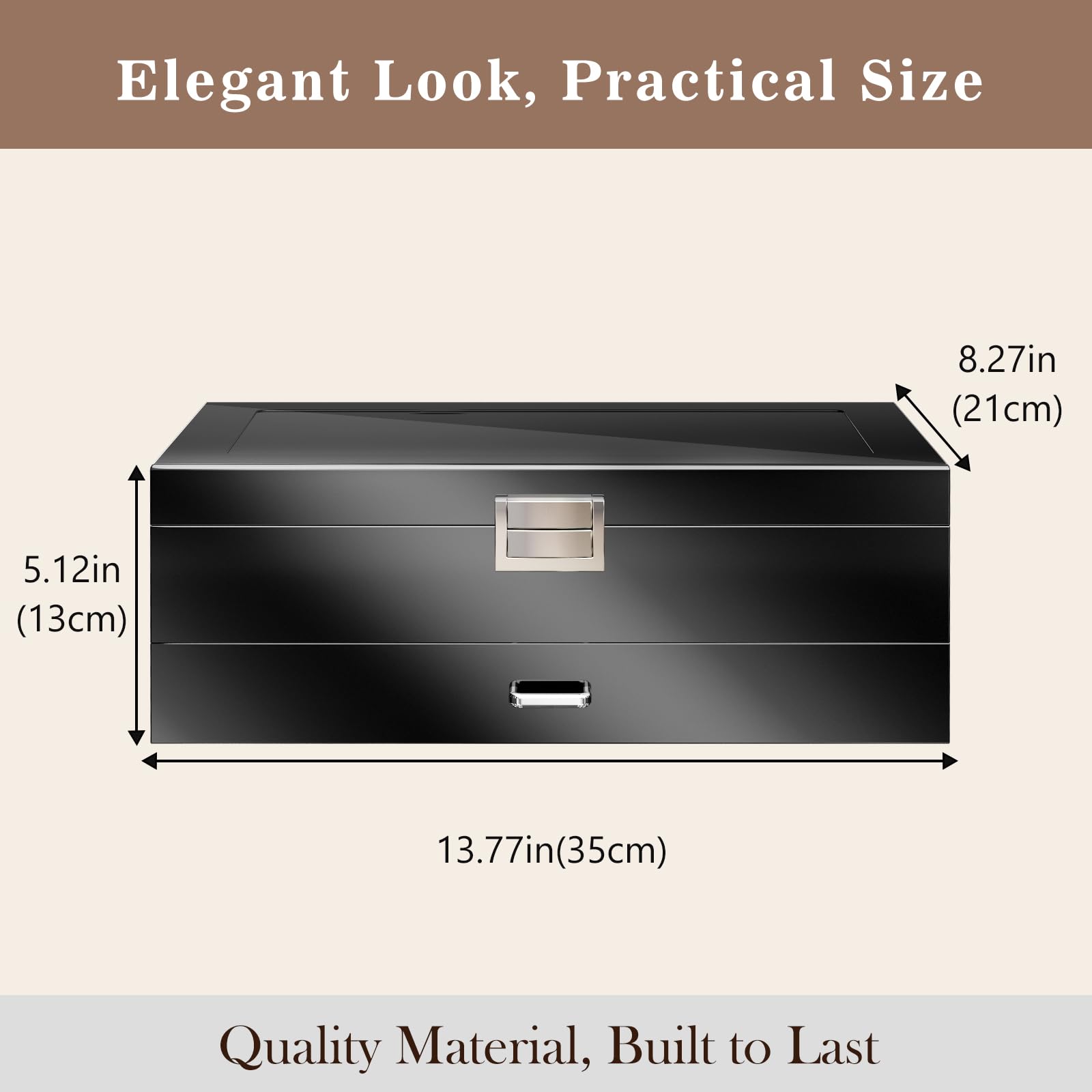 ProCase Wooden Jewelry Box for Men - 2-Tier Watch Holder & Sunglasses Organizer with Clear Glass Top & Storage Drawer - Perfect for Dresser Top Display & Travel Accessory Storage (Black)