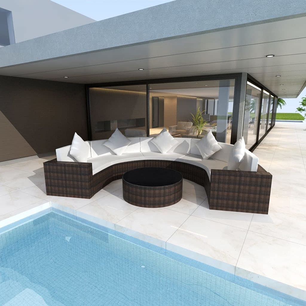 2-Piece Outdoor Conversation Set with Washable Cushion Covers - Brown Poly Rattan Garden Lounge Furniture for Patio, Deck, or Backyard Relaxation