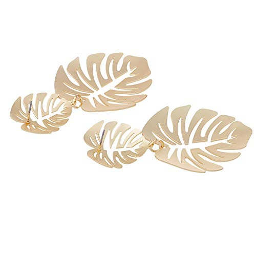 Gold Green Palm Leaf Dangle Earrings for Women | Tropical Monstera Leaf Bohemian Jewelry | Beach Party, Summer Vacation & Boho Chic Outfit Accessories