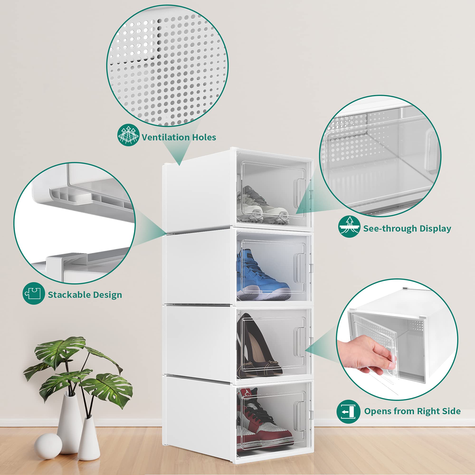 YITAHOME XL Shoe Storage Box - Set of 18 Stackable Shoe Organizers with Drawers, Clear Plastic Shoe Box Containers for Closet Organization | Perfect for Sneakers, Boots & Seasonal Shoe Storage