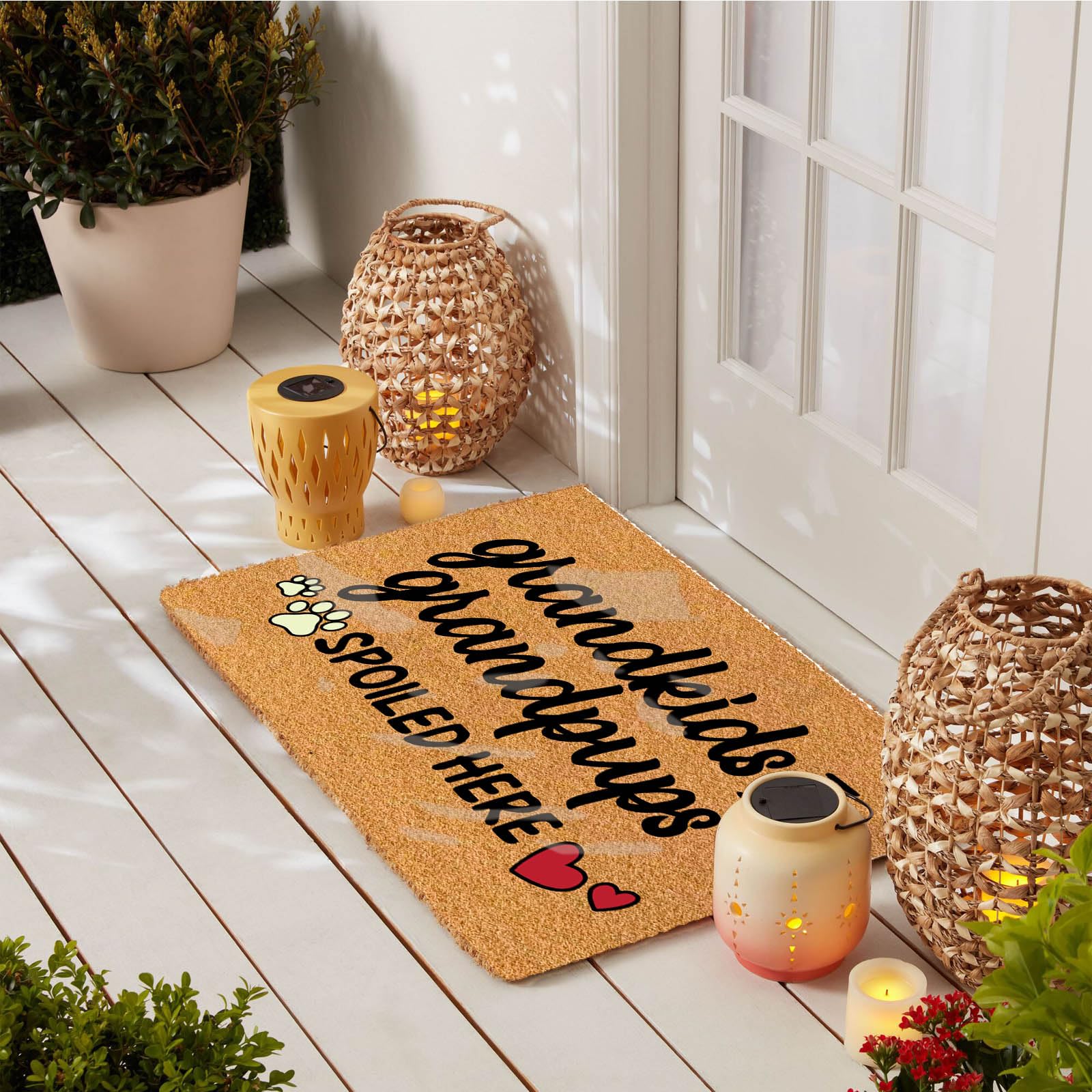 23.6x15.7 Inch Funny Welcome Doormat for Grandkids & Pets - Non-Slip Rubber Entry Mat for Indoor/Outdoor Use - Personalized Monogram Design - Perfect for Front Door, Porch, Patio & Housewarming Gifts