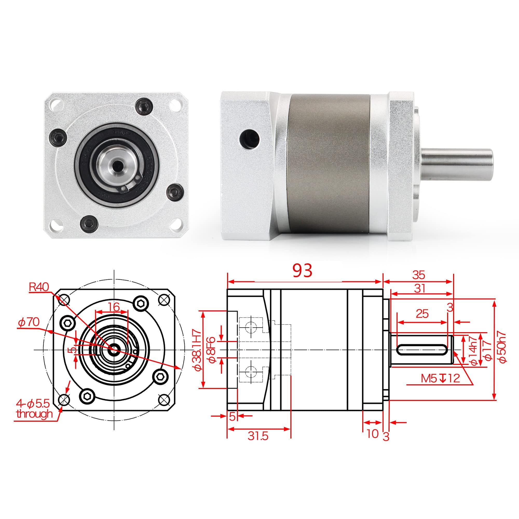 CNCTOPBAOS Nema23 Stepper Motor Planetary Gearbox Speed Reducer 7 Arc-Min for 8mm Shaft 57mm Motor 3000RPM Gear Ratio 50:1 IP65 - Perfect for CNC Router, Benchtop Lathe Machine, 3D Printer & Industrial Automation (50:1)