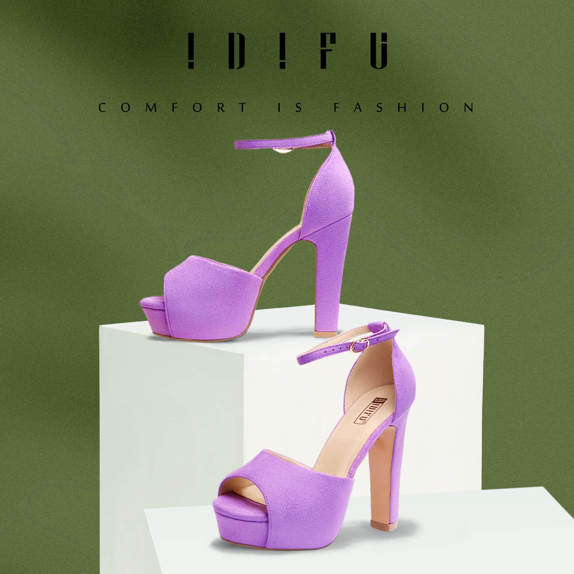 IDIFU Women's Platform Chunky High Heel Sandals - Peep Toe Ankle Strap Dress Shoes for Wedding, Party, Evening Wear | Bride & Prom Comfortable Heels for Women