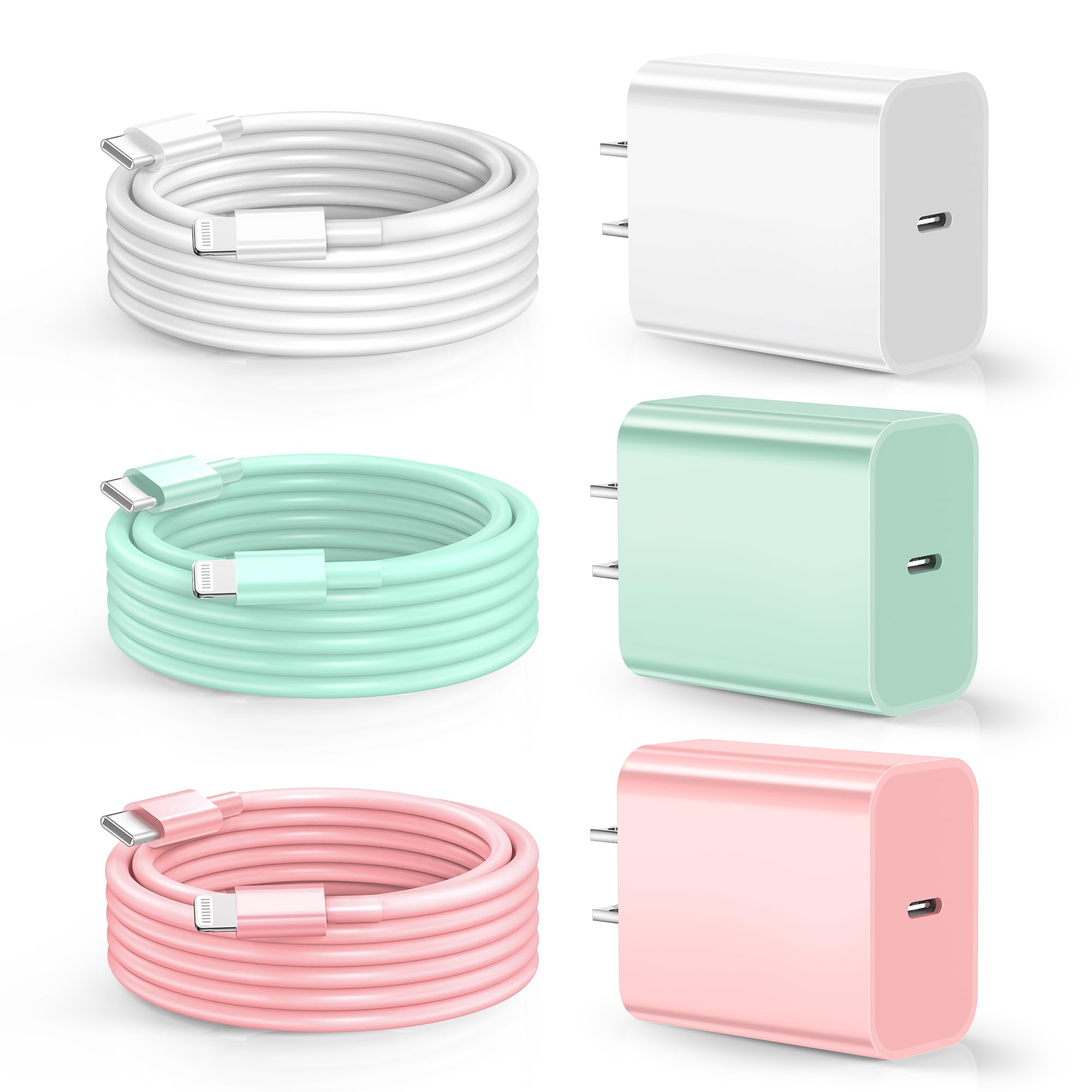 Dayaoncy 20W USB C Fast Charger Wall Plug with 3-Pack 10FT USB C to Lightning Cable - Compatible with iPhone 14/13/12/12 Pro Max/11/X/8 - Quick Charge for Home, Office & Travel