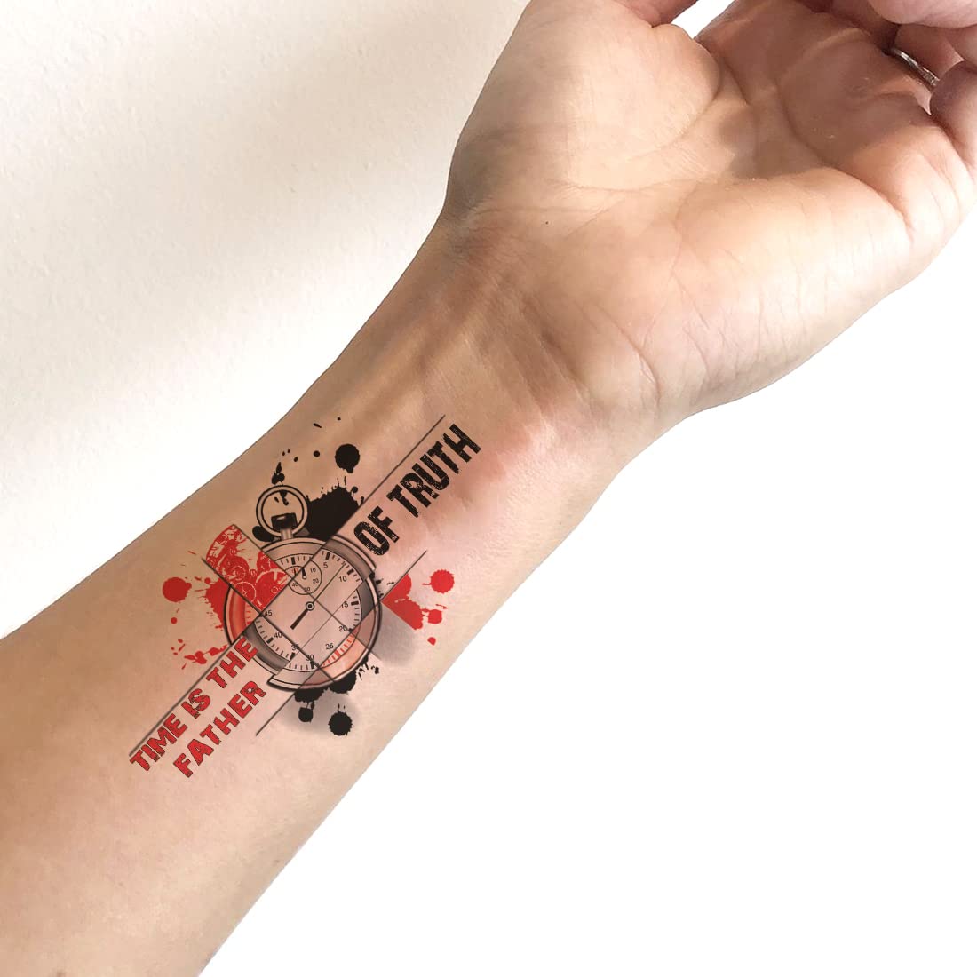 Waterproof Temporary Tattoos for Men & Women - Time is the Father of Truth Design - Long Lasting Fake Body Art for Parties, Festivals & Costume Events