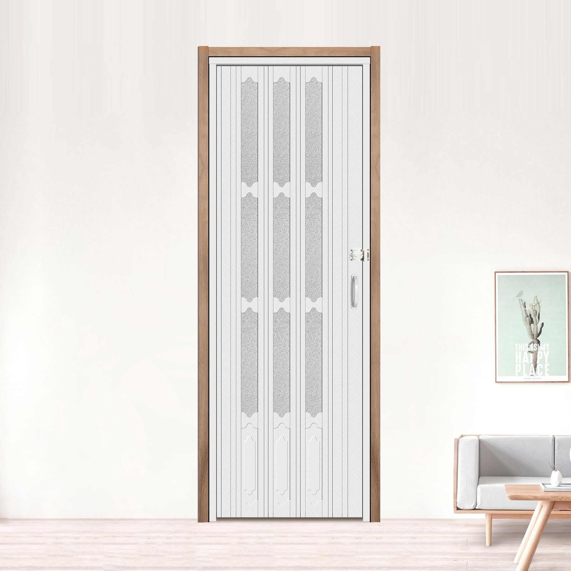 32X80 Inch Frosted Acrylic Glass Multi-Fold Accordion Interior Door - DIYHD Closet Door with Installation Hardware - Perfect for Bedrooms, Walk-in Closets & Room Dividers