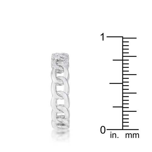 Rhodium Plated Interlocking Chain Ring with Cubic Zirconia CZ - Elegant Jewelry for Women, Perfect for Parties, Weddings & Everyday Wear
