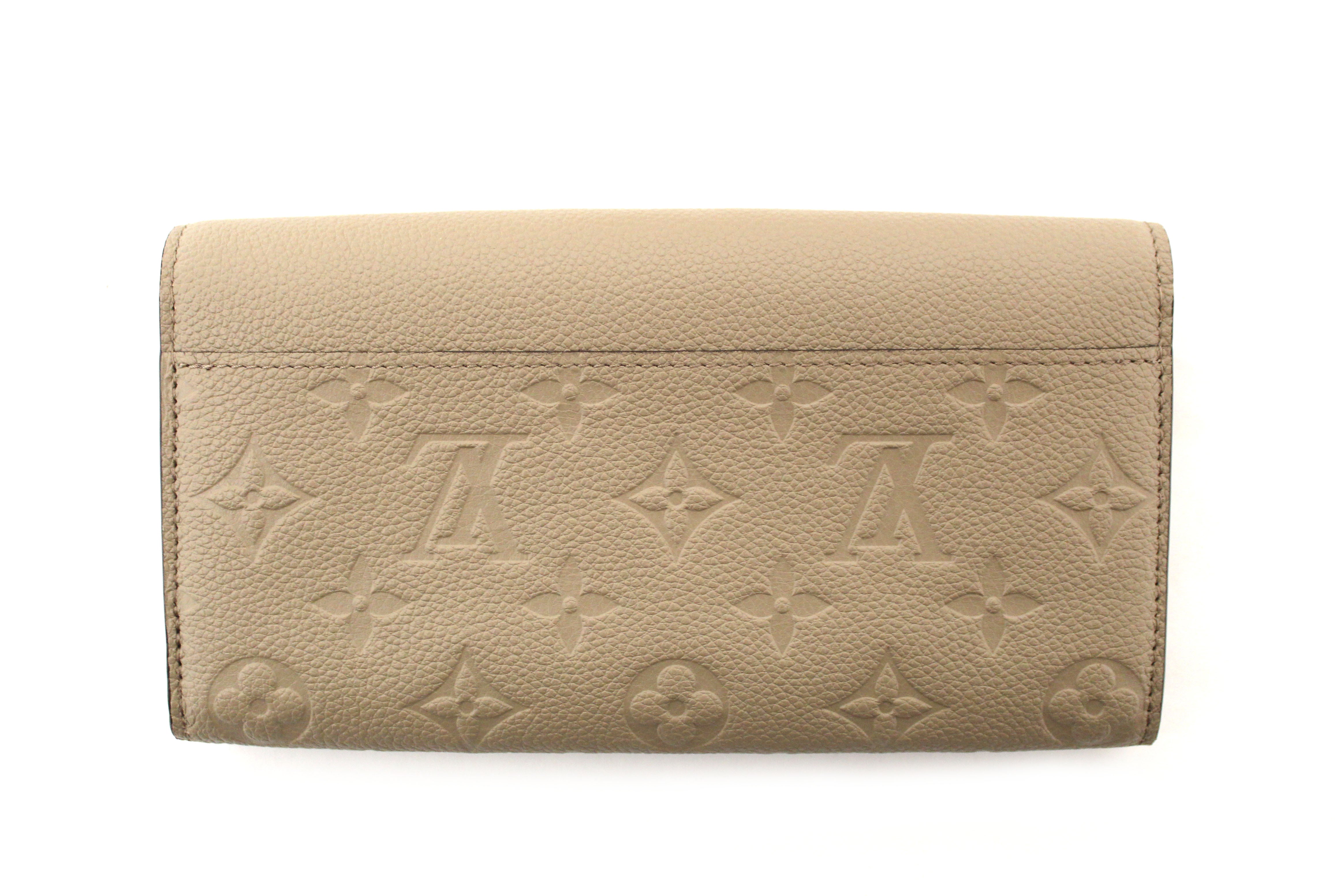 Authentic Louis Vuitton Touterelle Beige Monogram Empreinte Leather Sarah Wallet for Women | Luxury Designer Card Holder & Coin Purse | Perfect for Everyday Use, Travel & Gift Giving