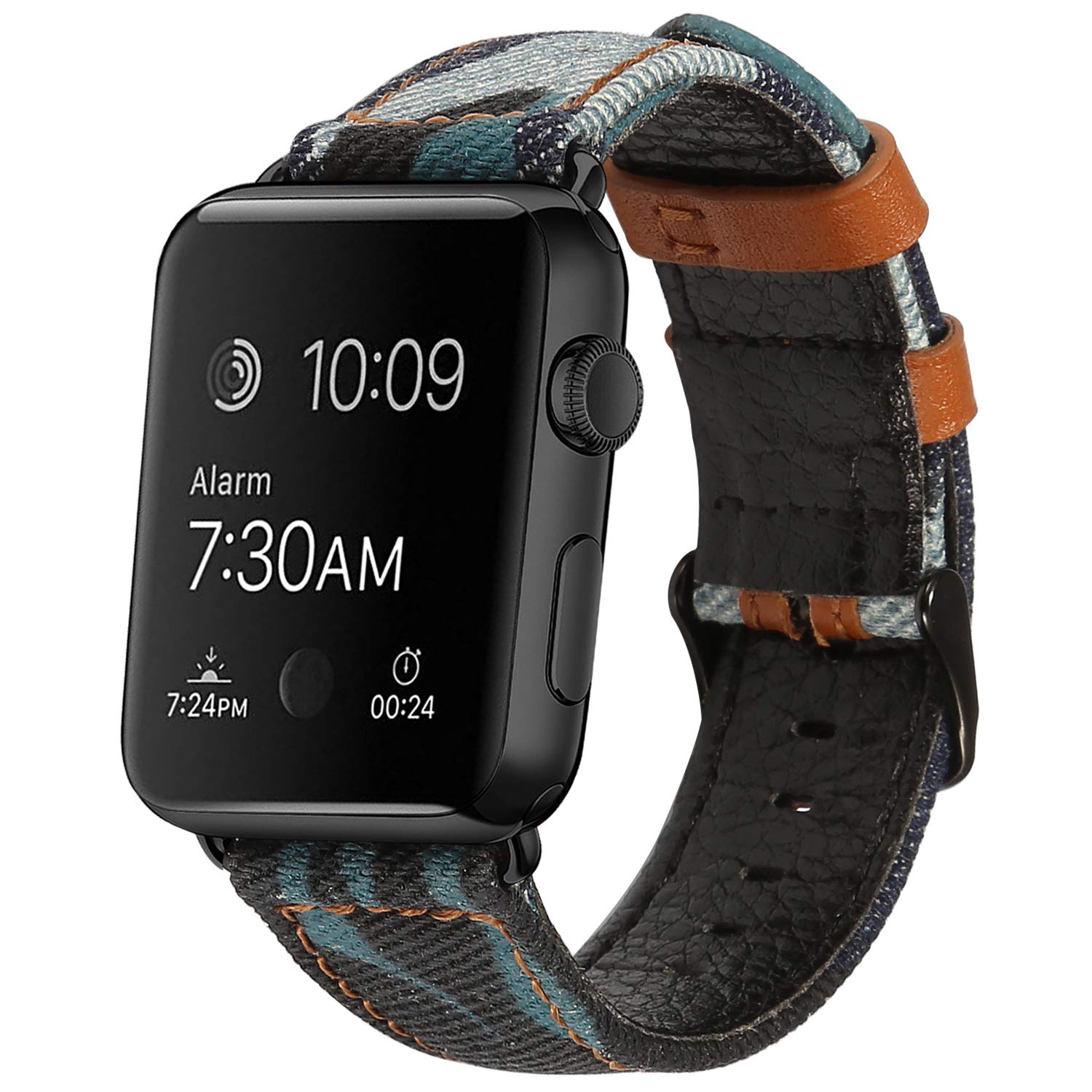 Premium Leather Watch Bands for Apple Watch - Compatible with All Models (38mm-49mm) - Durable Canvas Fabric Strap with Metal Clasp for Men & Women - Perfect for Work, Gym & Everyday Wear