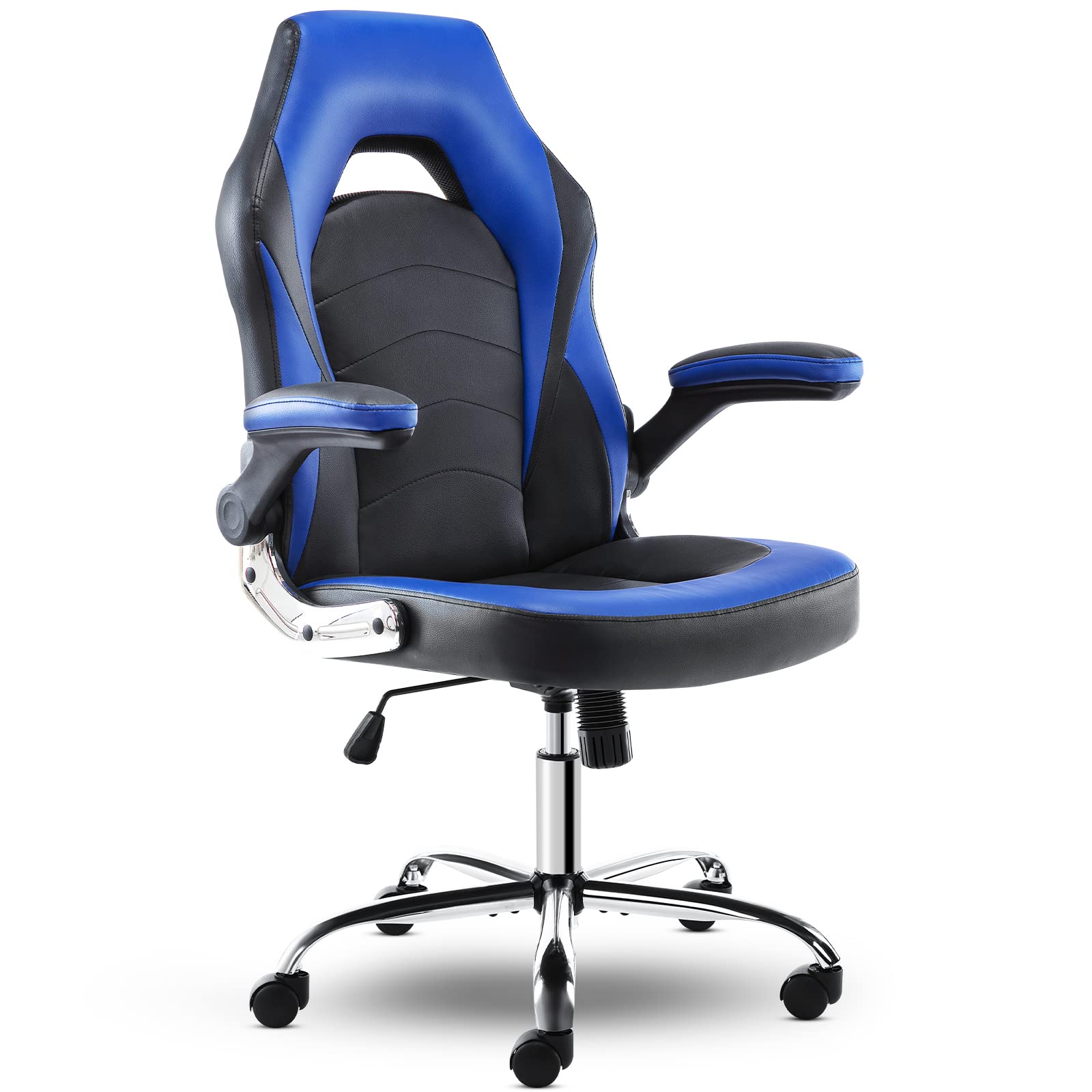 OLIXIS Ergonomic Gaming & Office Chair - Adjustable PU Leather Executive Swivel Desk Chair with Flip-Up Armrests, Lumbar Support - Perfect for Home Office, Gaming Setup, Study & Work (Grey-Blue, Model A-95blue)