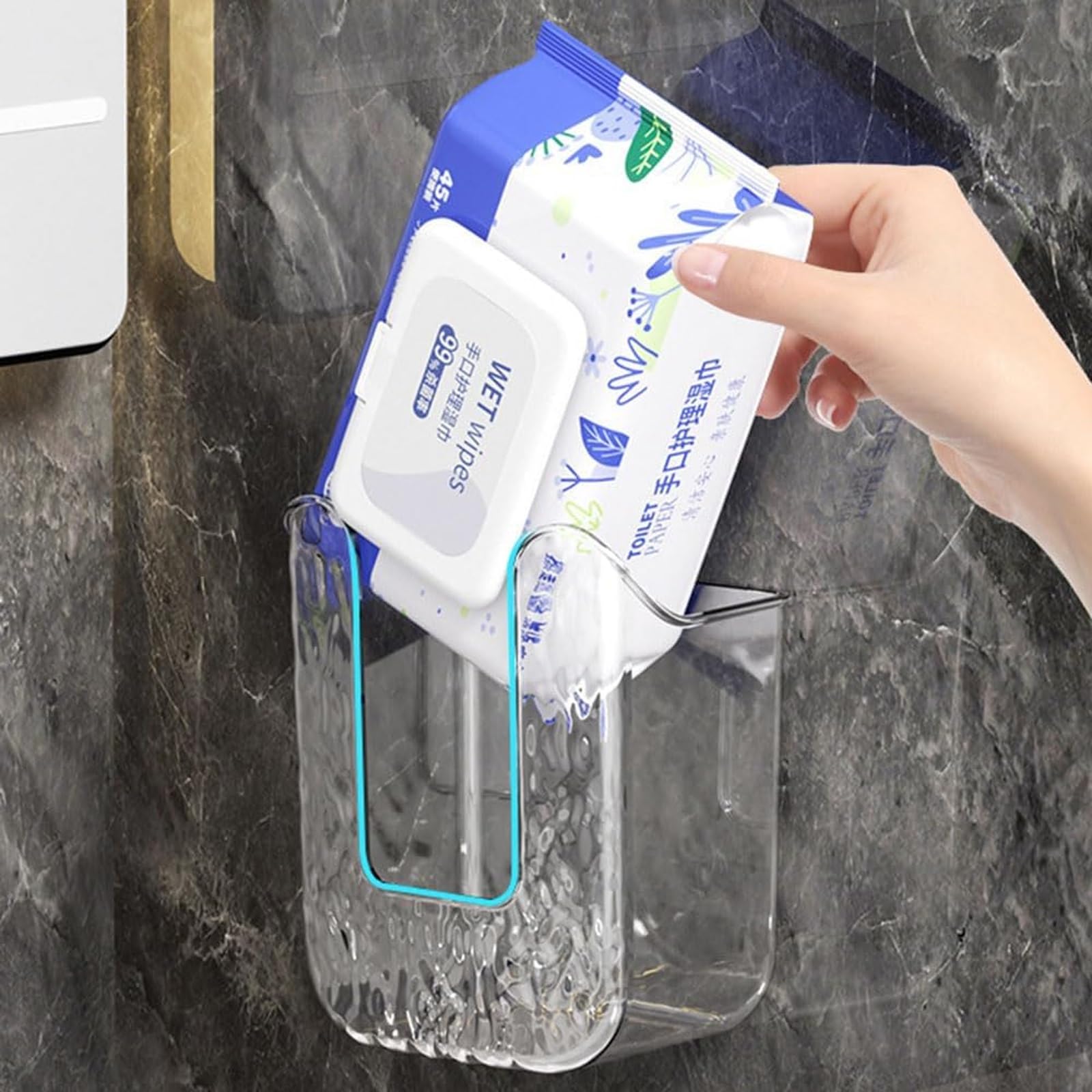 Wall Mounted Tissue Box Holder - Self-Adhesive Acrylic Bathroom & Kitchen Storage Organizer | No-Drill Toilet Paper Dispenser for Home, Office, RV (Transparent) | Perfect for Small Spaces & Hygienic Wipe Storage