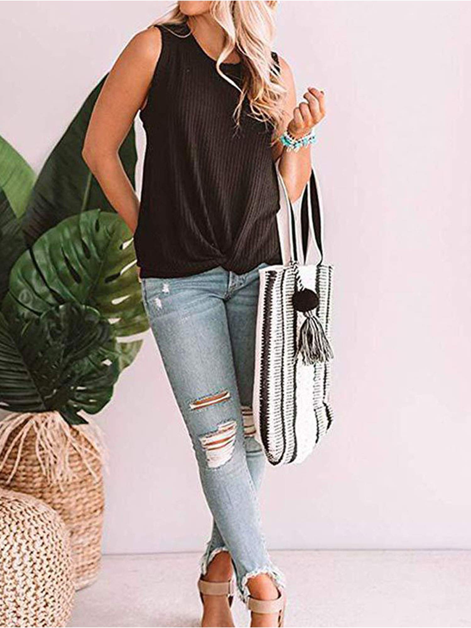 Women's Casual Long Sleeve T-Shirt - Cute Twist Knot Waffle Knit Top for Everyday Wear | Perfect for Work, Date Night & Weekend Outfits