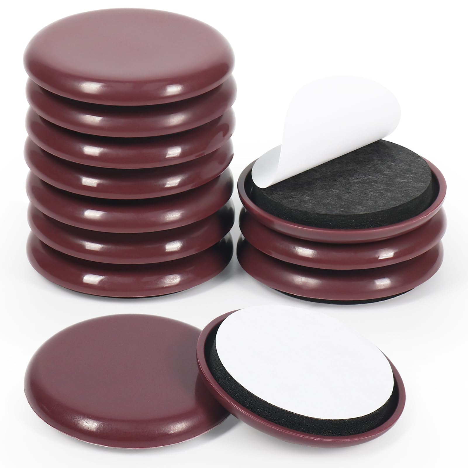 12pcs Heavy Duty 2 Inch Furniture Sliders - Self Adhesive Chair Gliders for Carpet & Hardwood Floors (Brown) | Easy Moving for Sofas, Tables & Home Furniture