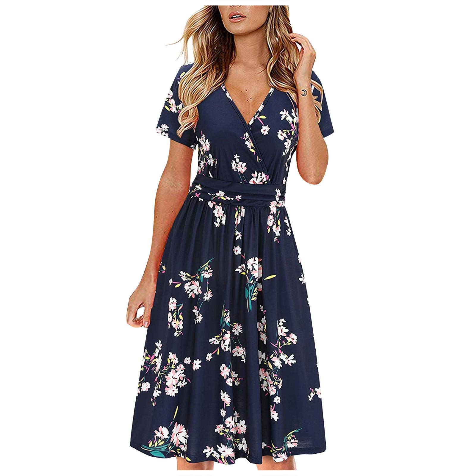 Women's Casual Loose Summer Dress - V-Neck Bohemian High Waist Floral Print Maxi Dress for Beach, Wedding Guest & Vintage Style | Perfect for Vacations, Parties and Boho Fashion