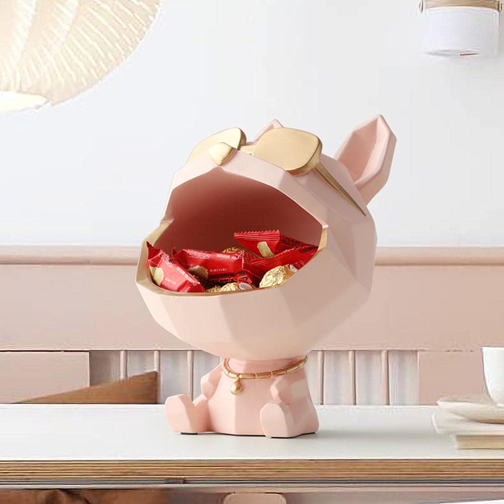 Bulldog Storage Box - Resin Statue Sculpture for Keys, Candy, Jewelry & Home Decor | Unique Organizer & Gift Idea for Dog Lovers - Perfect for Living Room, Office & Entryway Display (Red)
