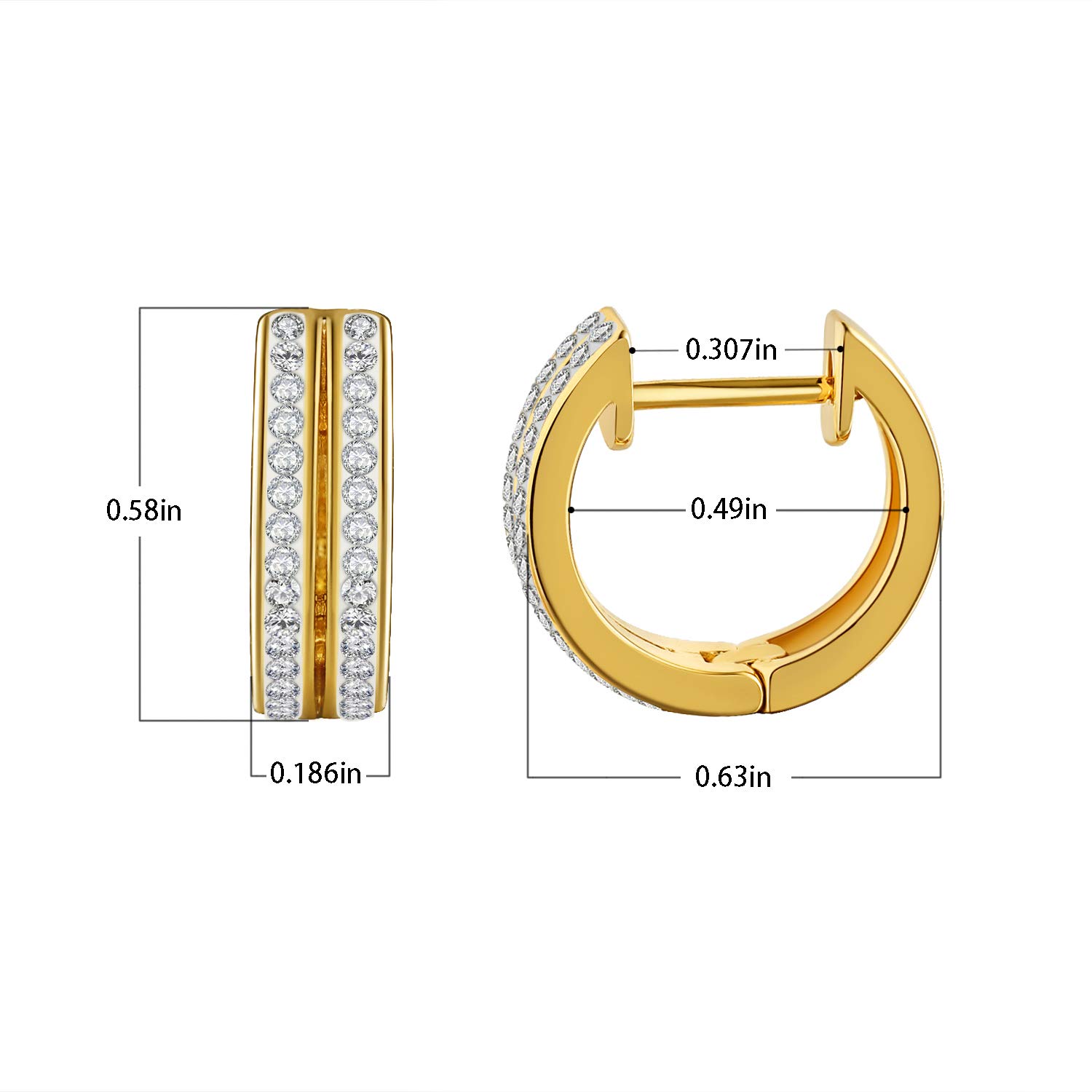18K Gold Plated Double Row Cubic Zirconia Huggie Hoop Earrings for Women & Men - Elegant Cuff Earrings for Date Night, Wedding & Everyday Wear