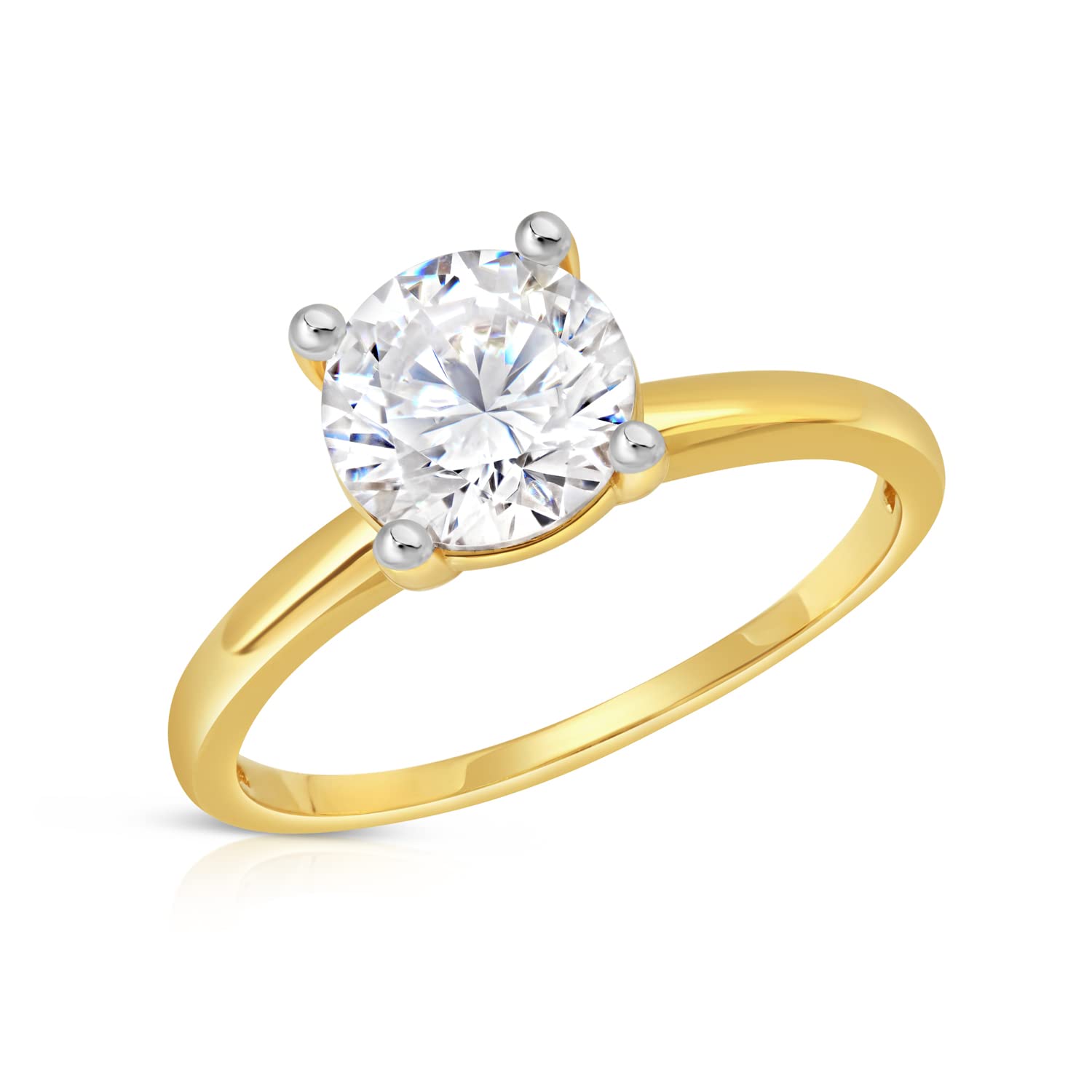 2 Carat Round Cubic Zirconia Solitaire Engagement Ring for Women - 14k Gold Plated, Simulated Diamond Wedding Ring | Elegant CZ Bridal Jewelry Gift for Anniversary, Proposal & Special Occasions