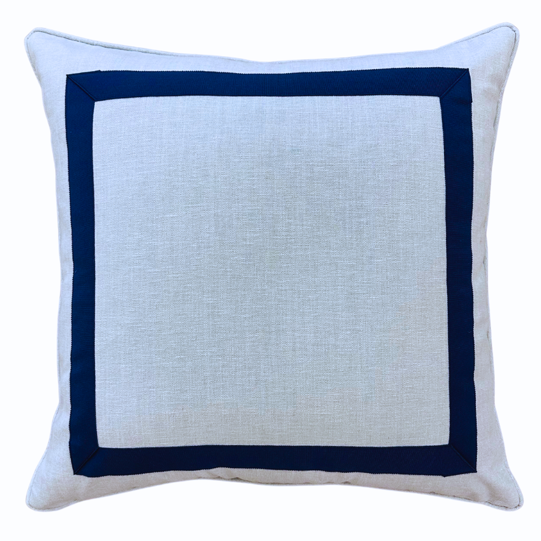 20x20 Inch Pale Blue with Navy Mitered Tape Square Throw Pillow Cover - Perfect for Sofa, Bedroom & Home Decor