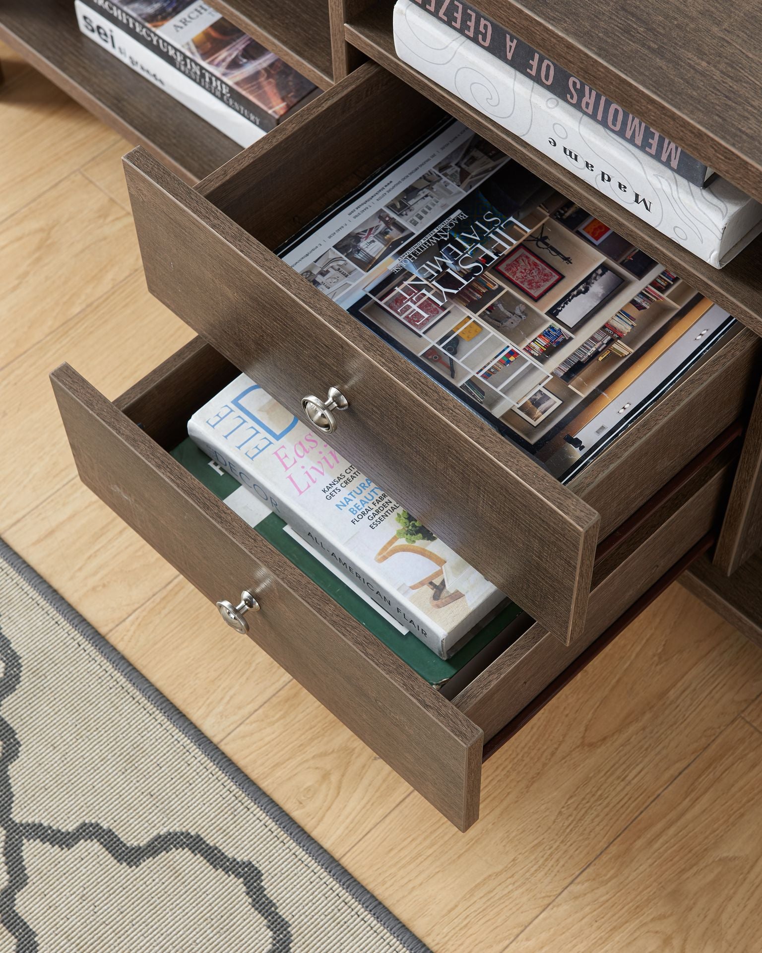 60 Inch TV Stand with Storage - Solid Walnut & Oak Wood Entertainment Center for Living Room, Bedroom, Home Theater