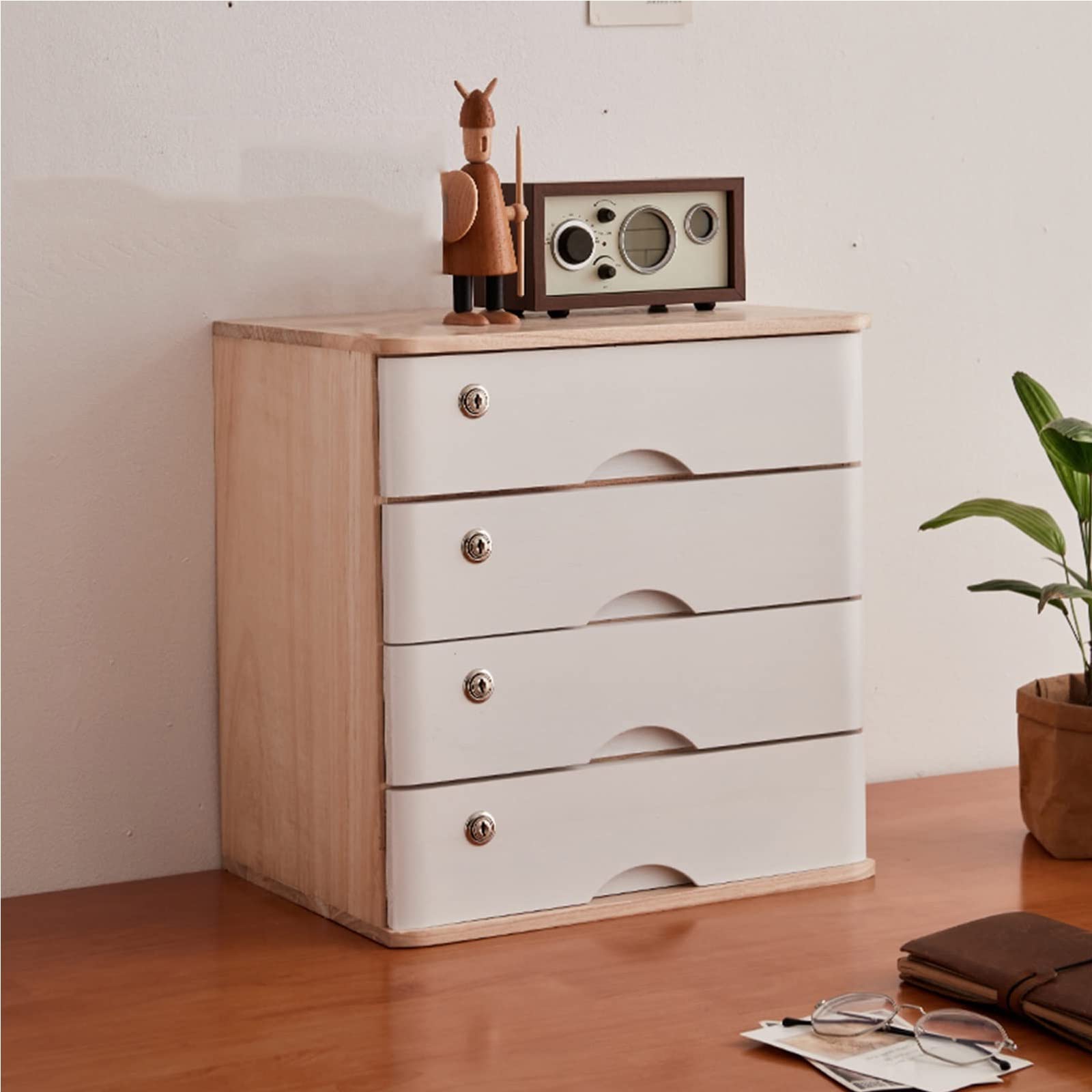 Desktop Storage Box with Drawers - Wooden File Cabinet Organizer with Lock, 1/2/3/4 Tier Flat File Storage for Office & Home - Perfect for Organizing Documents, Stationery & Office Supplies (Color: A)