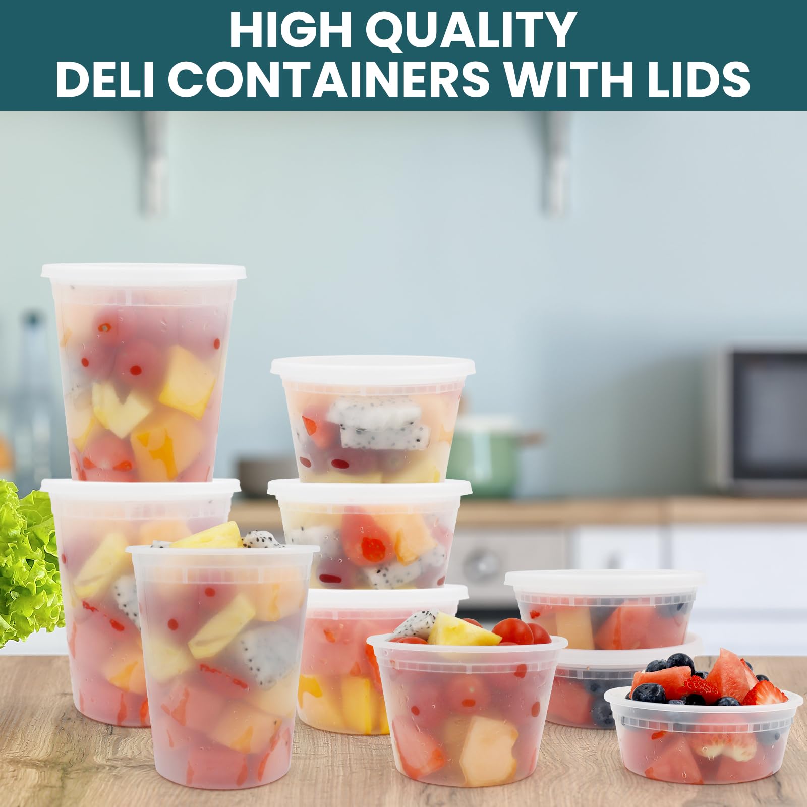 48-Pack Deli Containers with Lids - 8oz, 16oz, 32oz Disposable Plastic Food Storage Containers | Leakproof, BPA Free, Microwave & Freezer Safe | Perfect for Meal Prep, Takeout, Leftovers & Restaurant Use